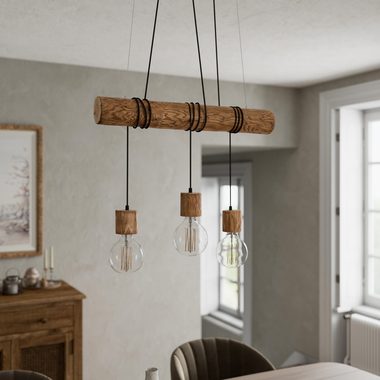 Envostar Terra hanging light, light wood, 3-bulb