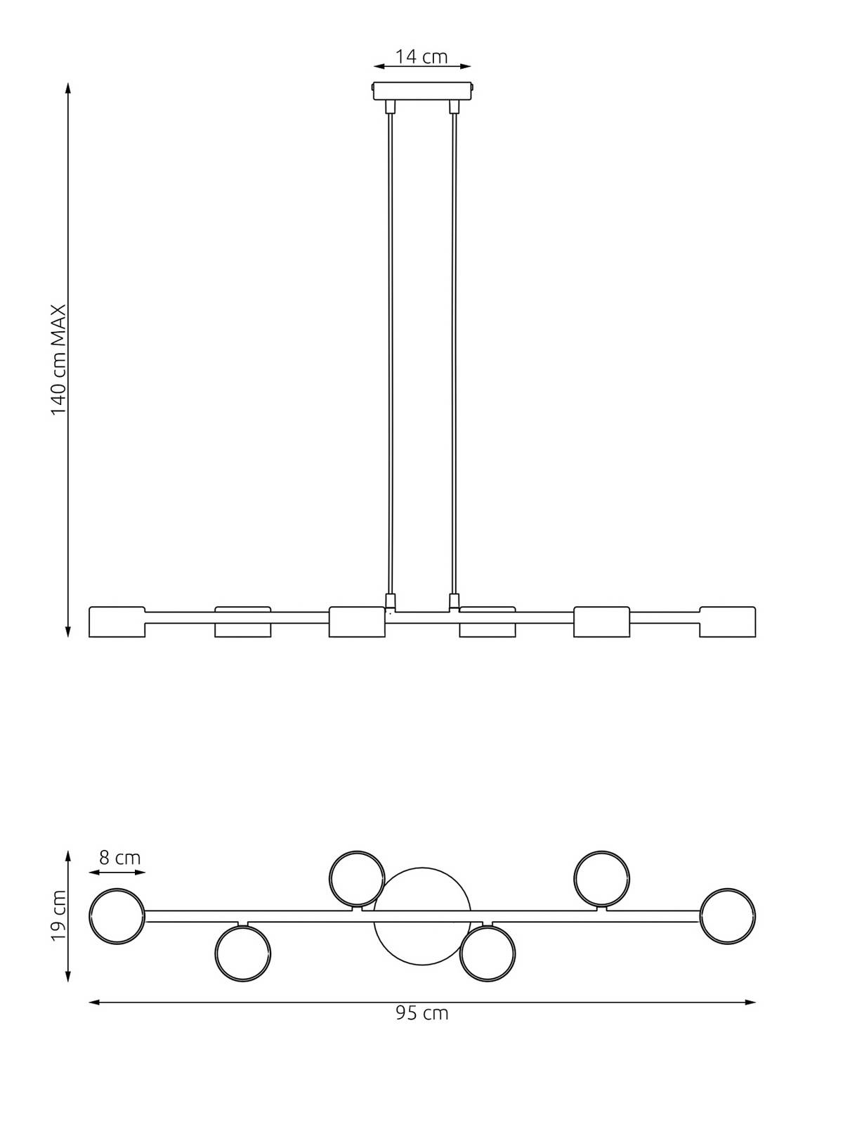 Reflektor sufitowy, Megara, długość 80 cm, metal, 6-punktowa.