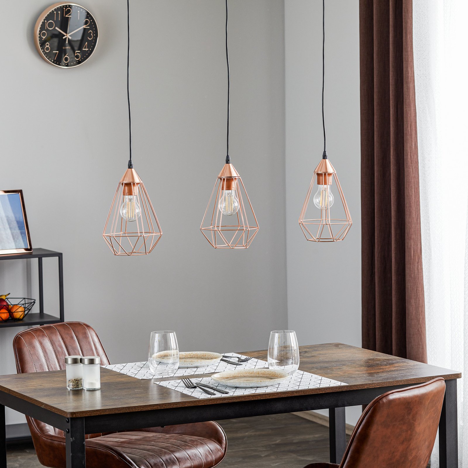 tekort Vooraf Vertrek naar 3-lichts vintage koperen hanglamp Tarbes | Lampen24.be