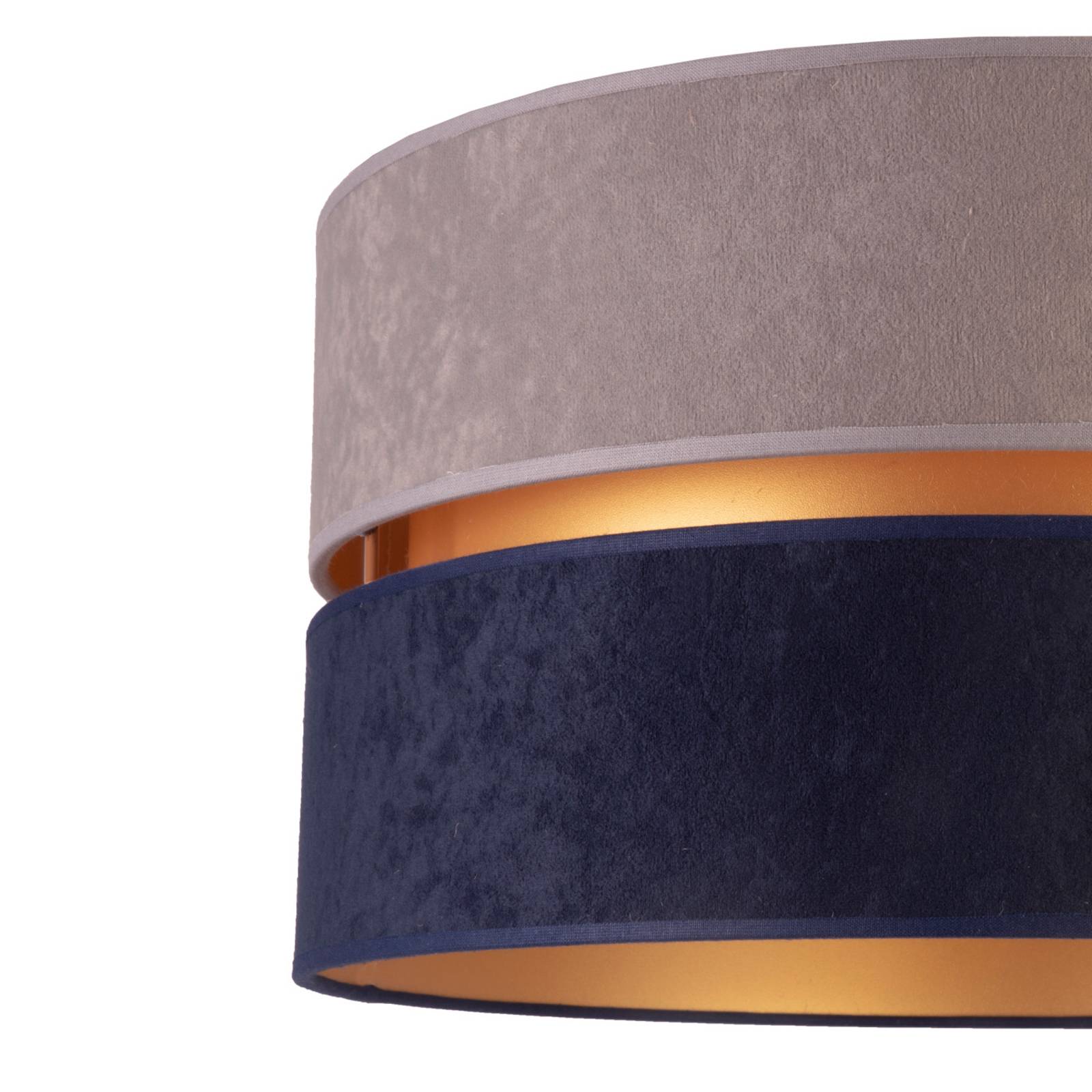 Euluna tafellamp Duo, marineblauw/grijs/goud, hoogte 50cm, voor woon-/ eetkamer, stof, pvc, metaal, E27, 40 W, H: 50 cm