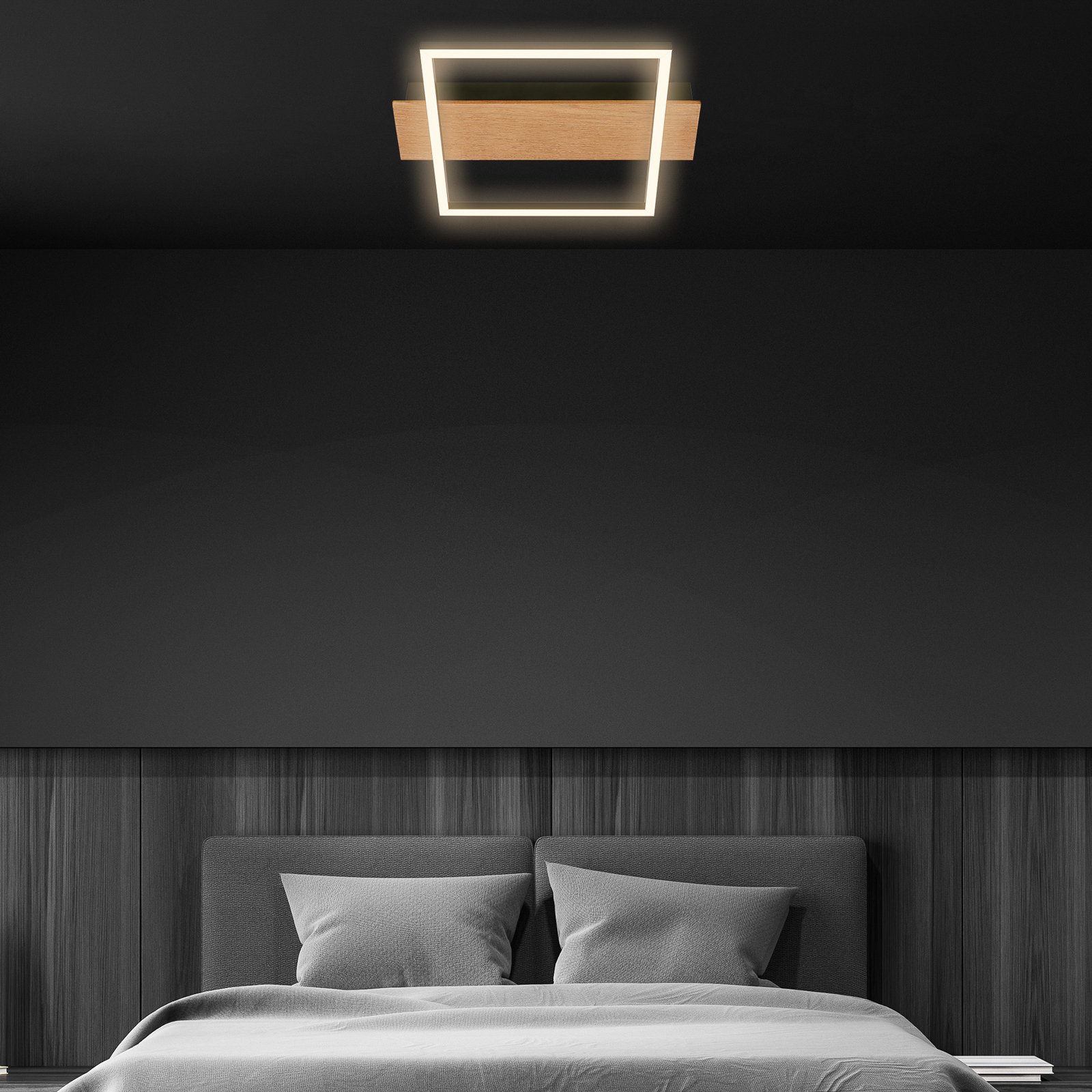 LED ceiling light Kada, 34x26 cm, wood, metal, black