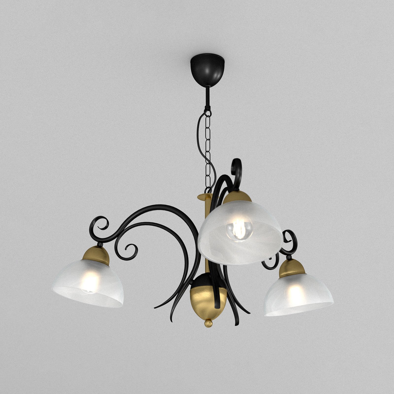 Luminex Candelabru Flora 3 abajururi din sticlă negru/alamă - Camera de zi / sufragerie - Casă de țară / Rustic - satinat negru alamă - Metal