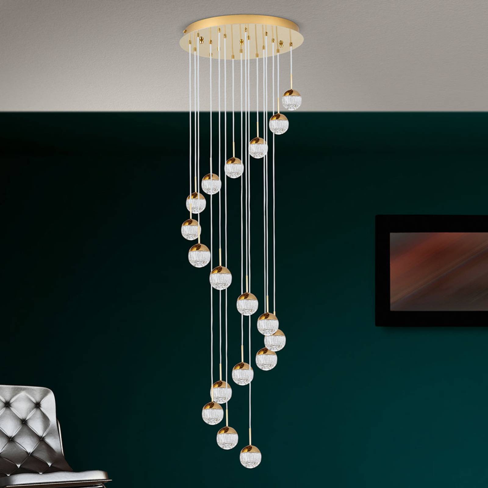 LED hanglamp Ball 18-lamps, goud/crème