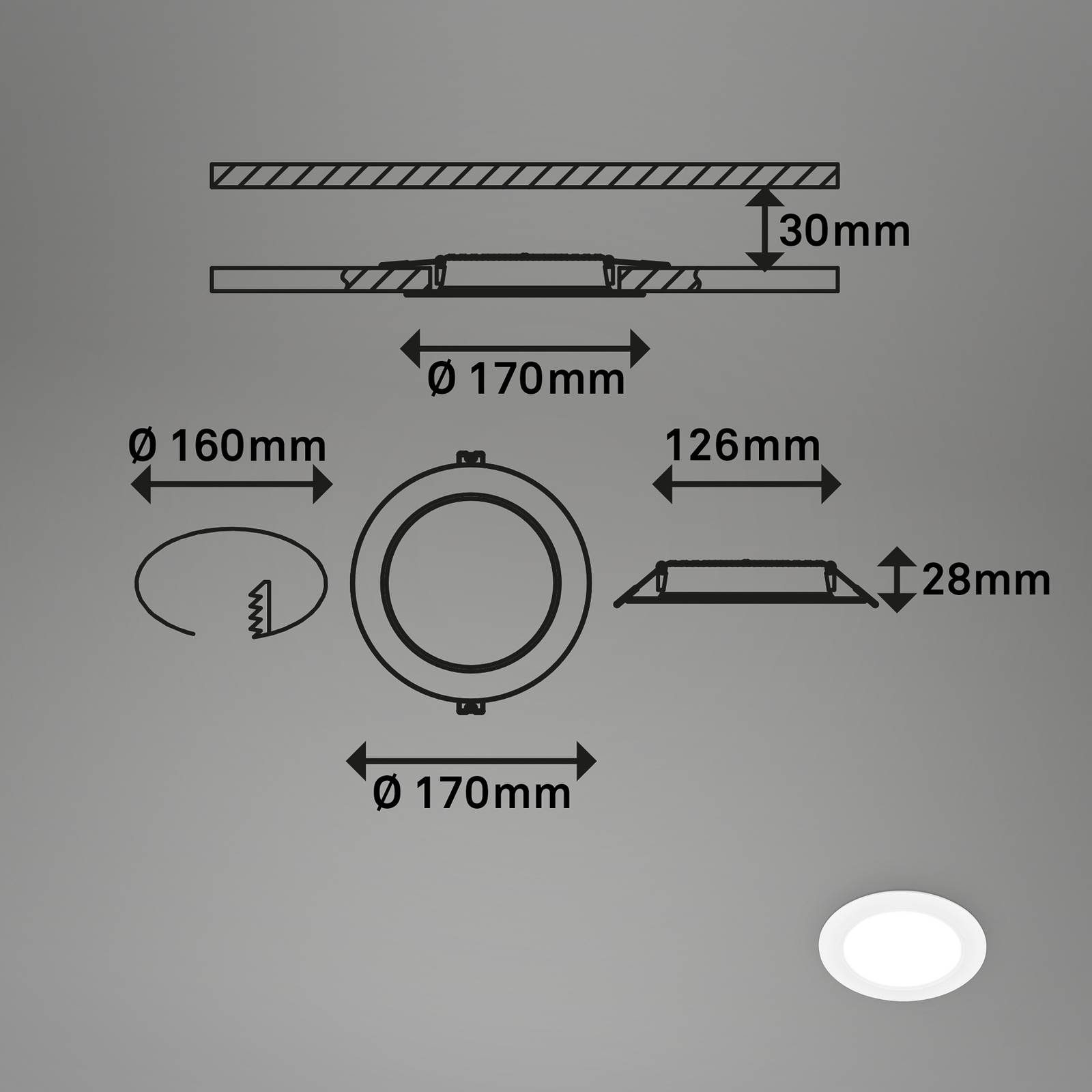 Oprawa wpuszczana LED Jeft, Ø 17 cm, biała, 4000K, ściemniana