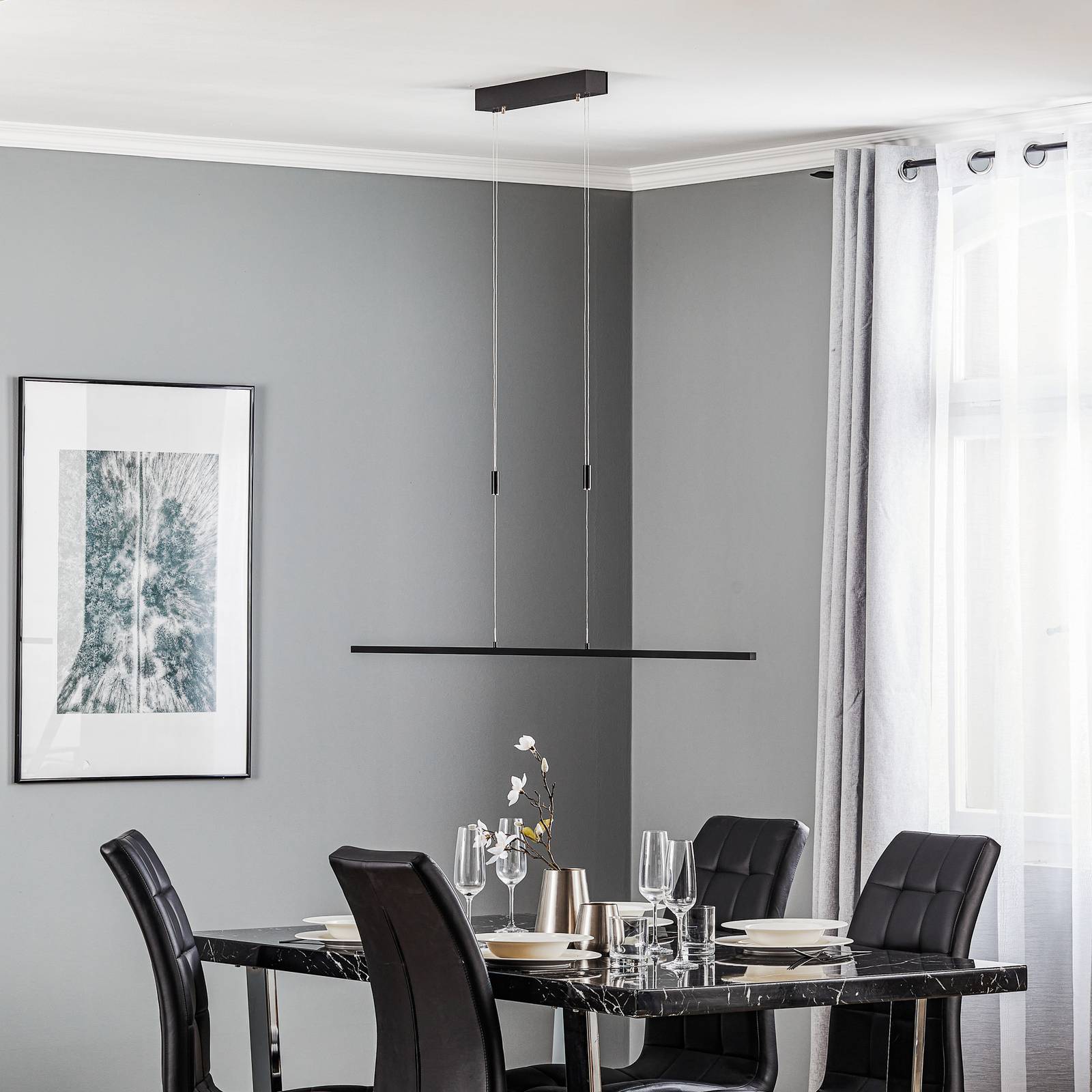 Quitani Lampa wisząca LED Tolu, czarna, długość 138 cm