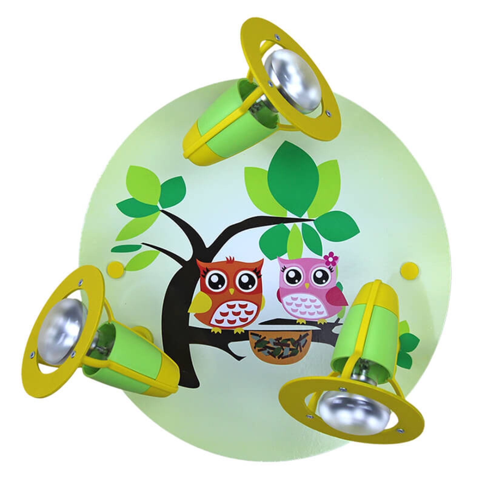 Owl ceiling light for a child’s room, green/yellow