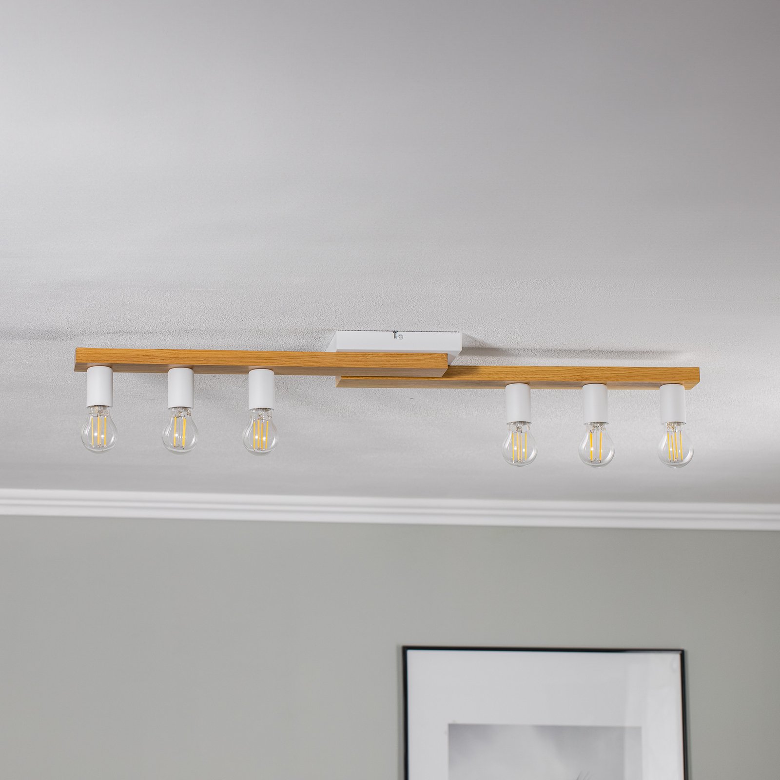 Envostar plafón Laurent, madera/blanco, 6 luces