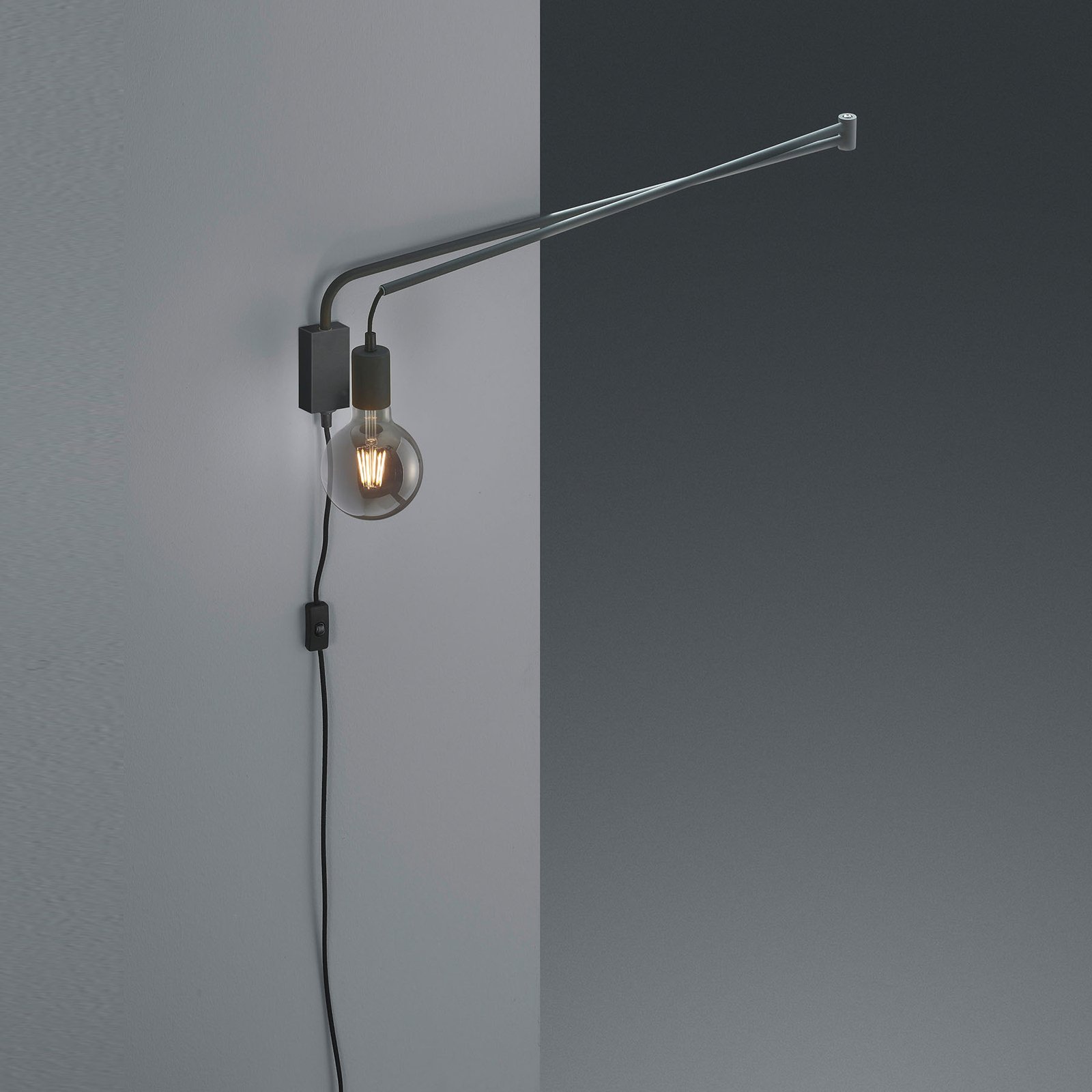 Line wall light with cable and plug, black