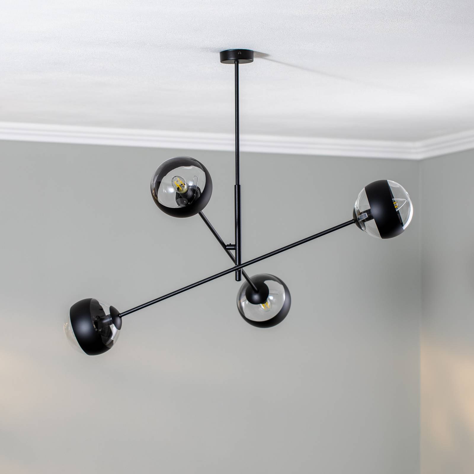 Lampa sufitowa Linear, czarna/przezroczysta 4-pkt.