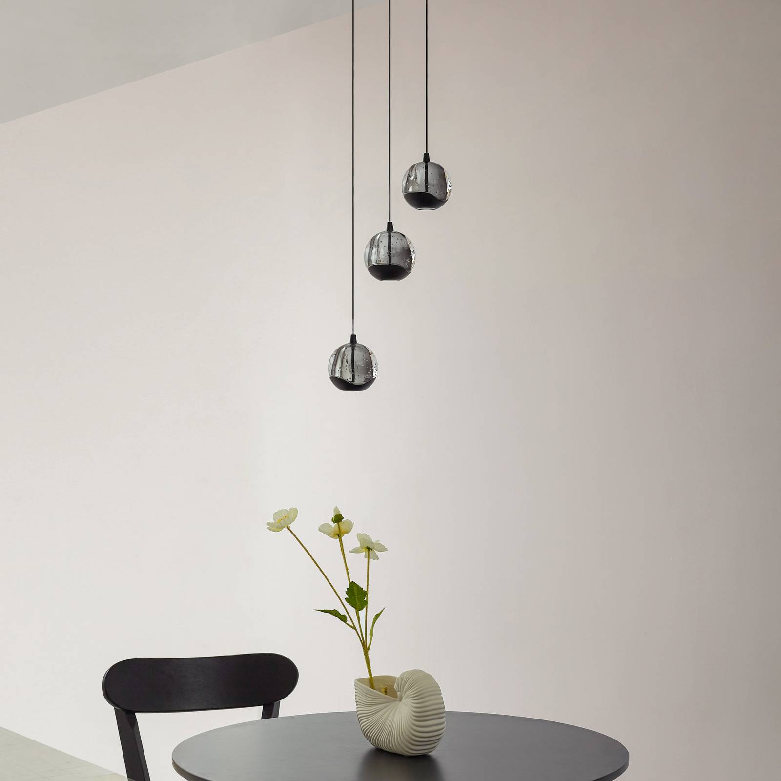 Lucande Lampa wisząca LED Hayley, czarna, 3-punktowa, szkło