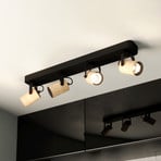 Spot de tavan Cayuca, decor negru/lemn, cu patru flăcări