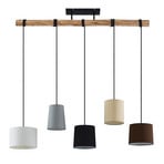 Lindby Hängeleuchte Amilia, Stoff, 5-flg., grau/beige, E27