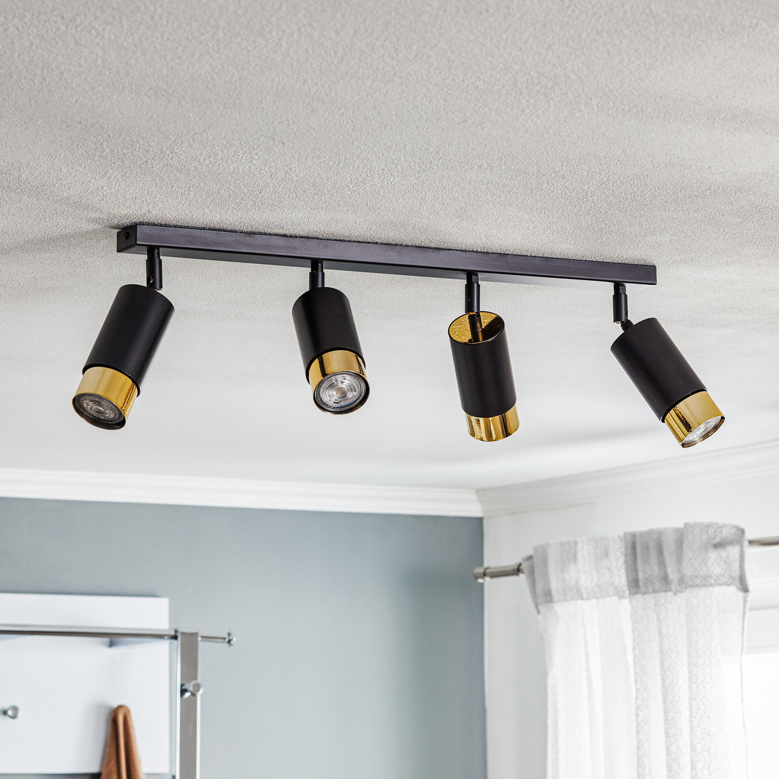Kumo ceiling spotlight black/gold four-bulb