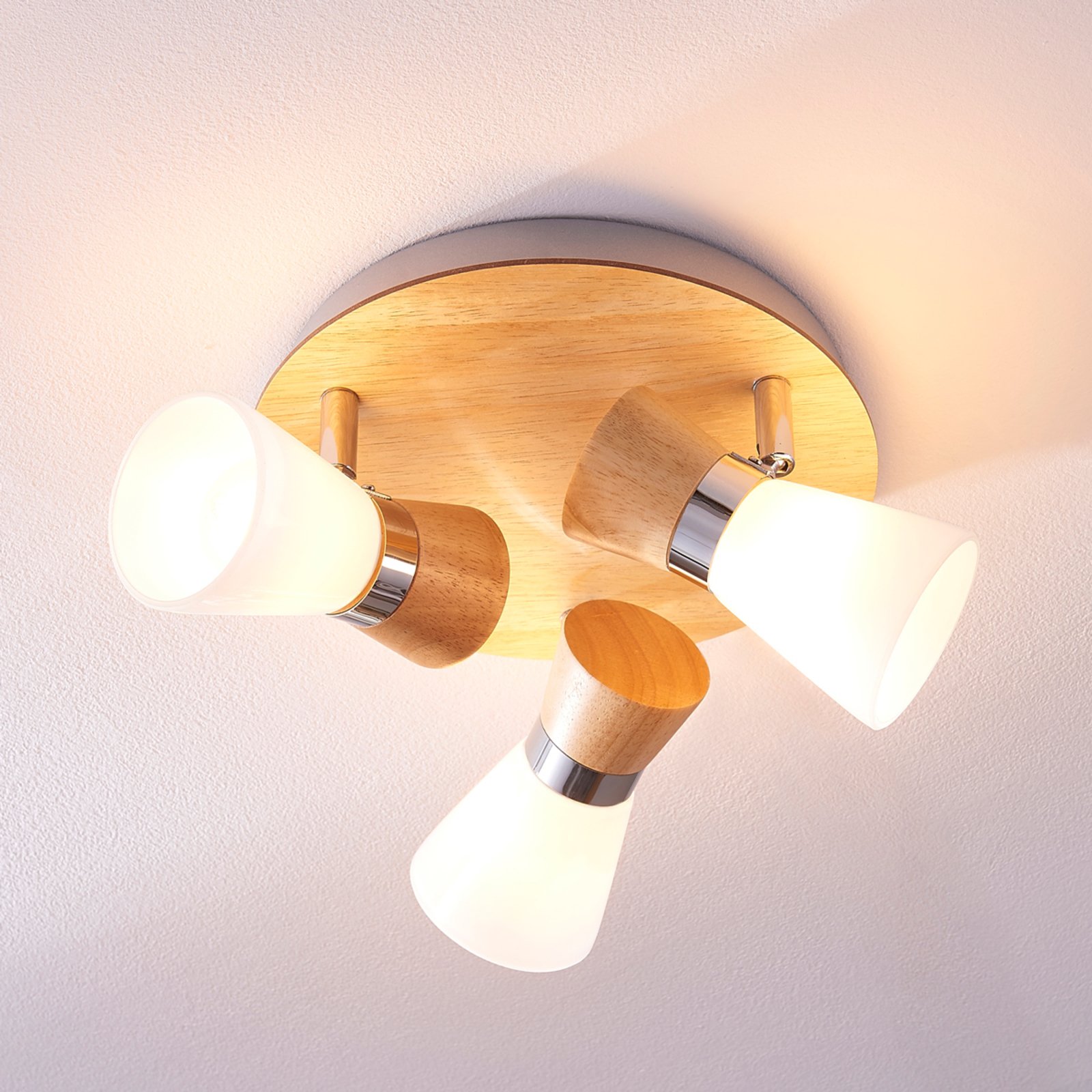 Plafoniera Vivica, legno/cromo, a 3 luci, Ø 26 cm - Lindby