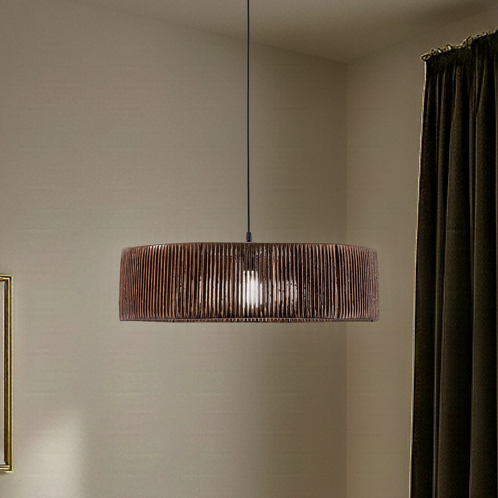 MODELSA Lampă suspendată Roya Cylinder Ø 55 cm maro închis hârtie - Camera de zi / sufragerie - Modern - maro închis negru - Hârtie / Carton