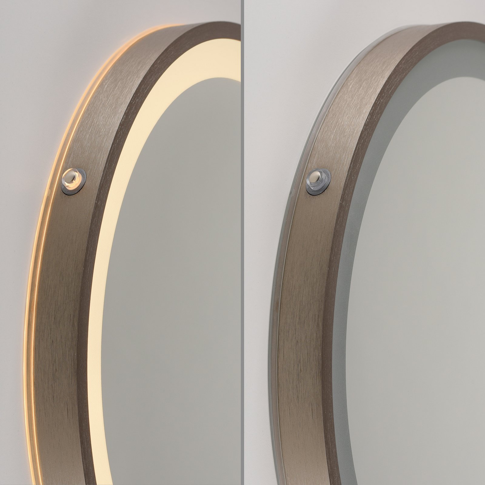 LED-Wandspiegel VIDRO, bronze, Ø 36 cm, Powerbank, Schalter
