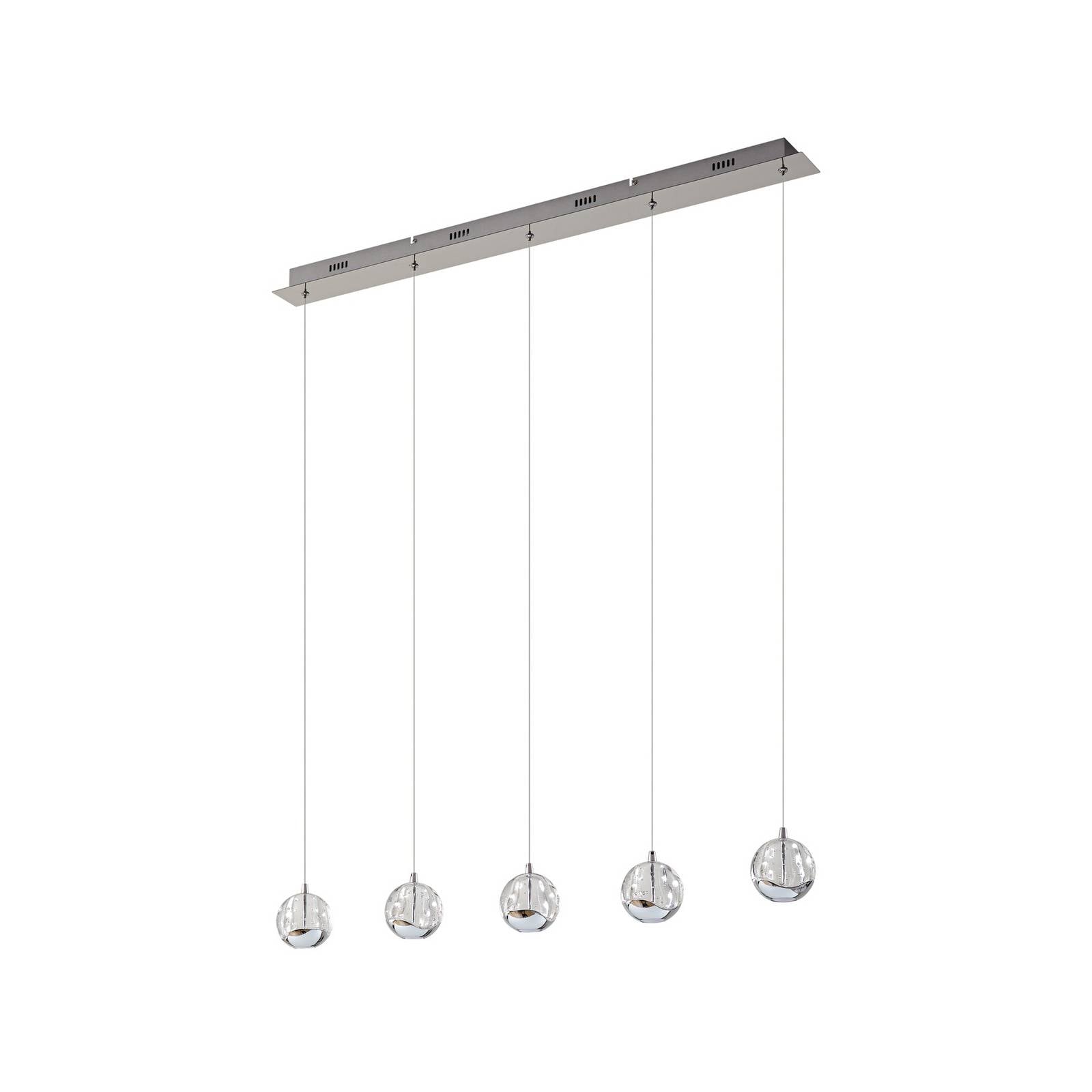 Lucande LED-Pendellampe Hayley, 96 cm, 5-flg., chrom, Glas