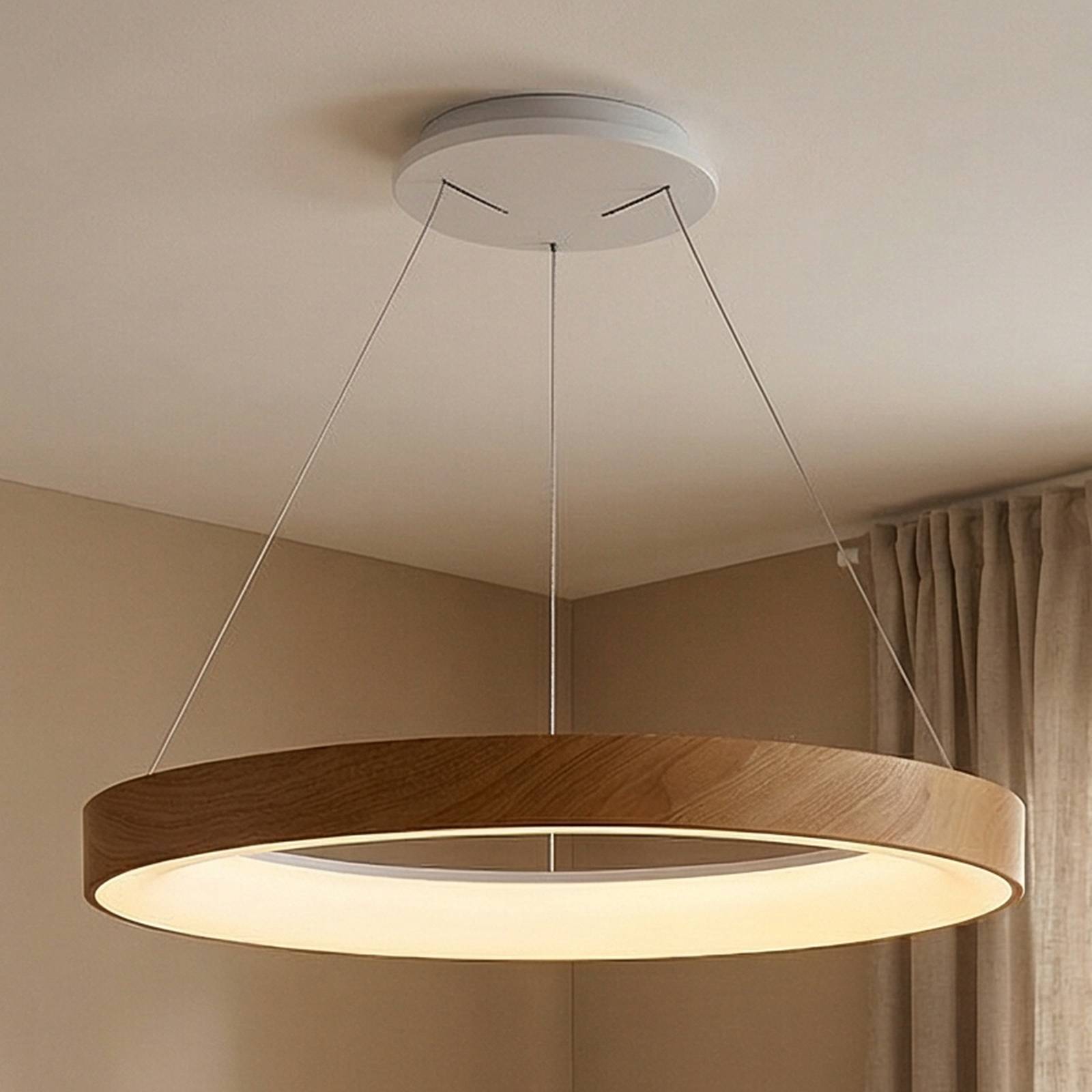 Mantra Iluminación Suspension LED Niseko II, télécommande, Ø 50cm couleur bois