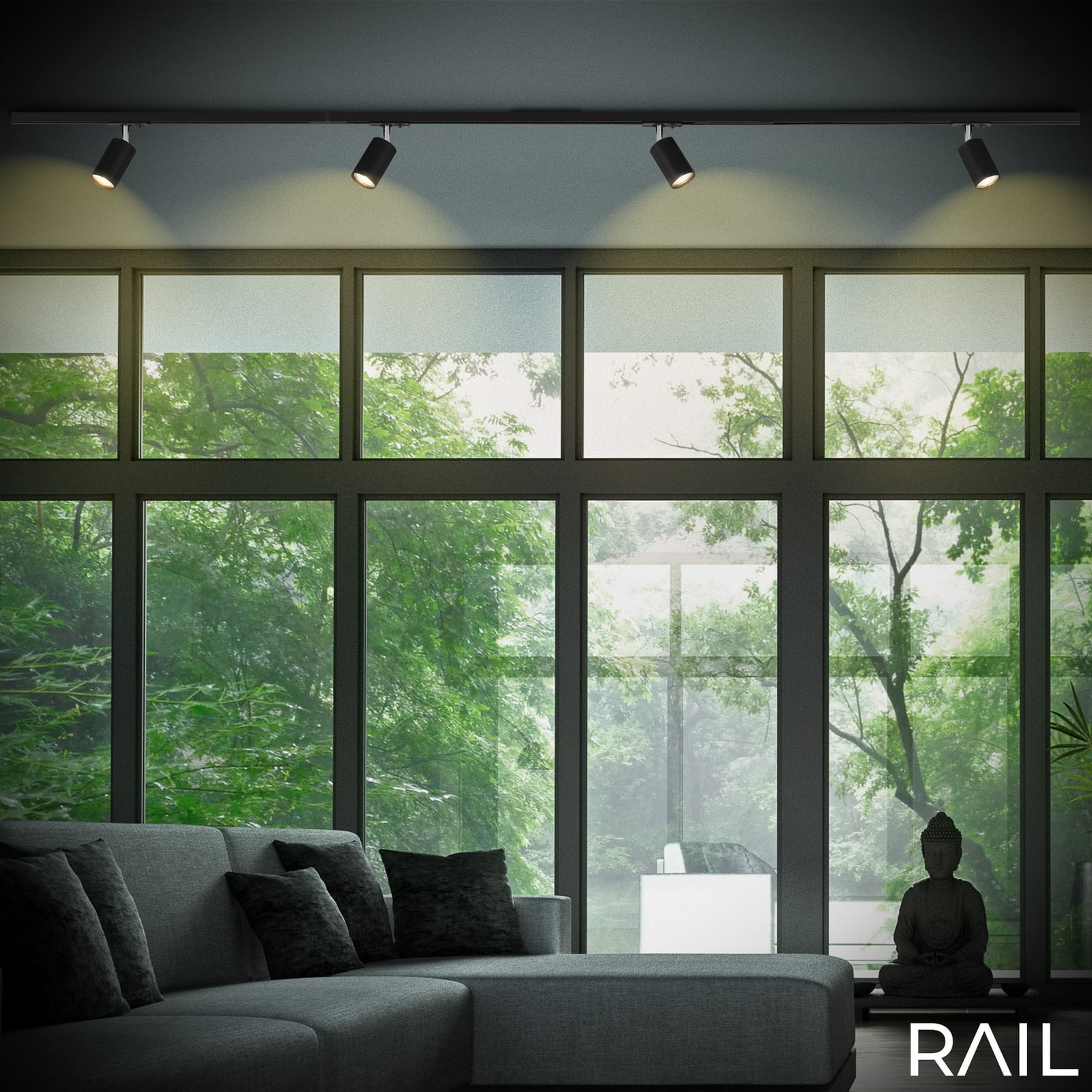 Conjunto inicial de sistema de calhas, preto, comprimento 150 cm, 4 x GU10