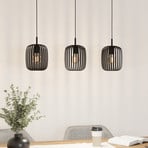 Lámpara colgante Romazzina, negra, longitud 90 cm, 3 luces, metal