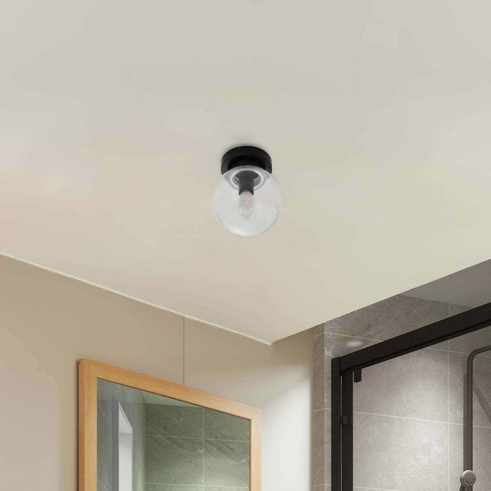 Lampa sufitowa Lucande Badolo, czarna, szkło, Ø 15 cm, IP44