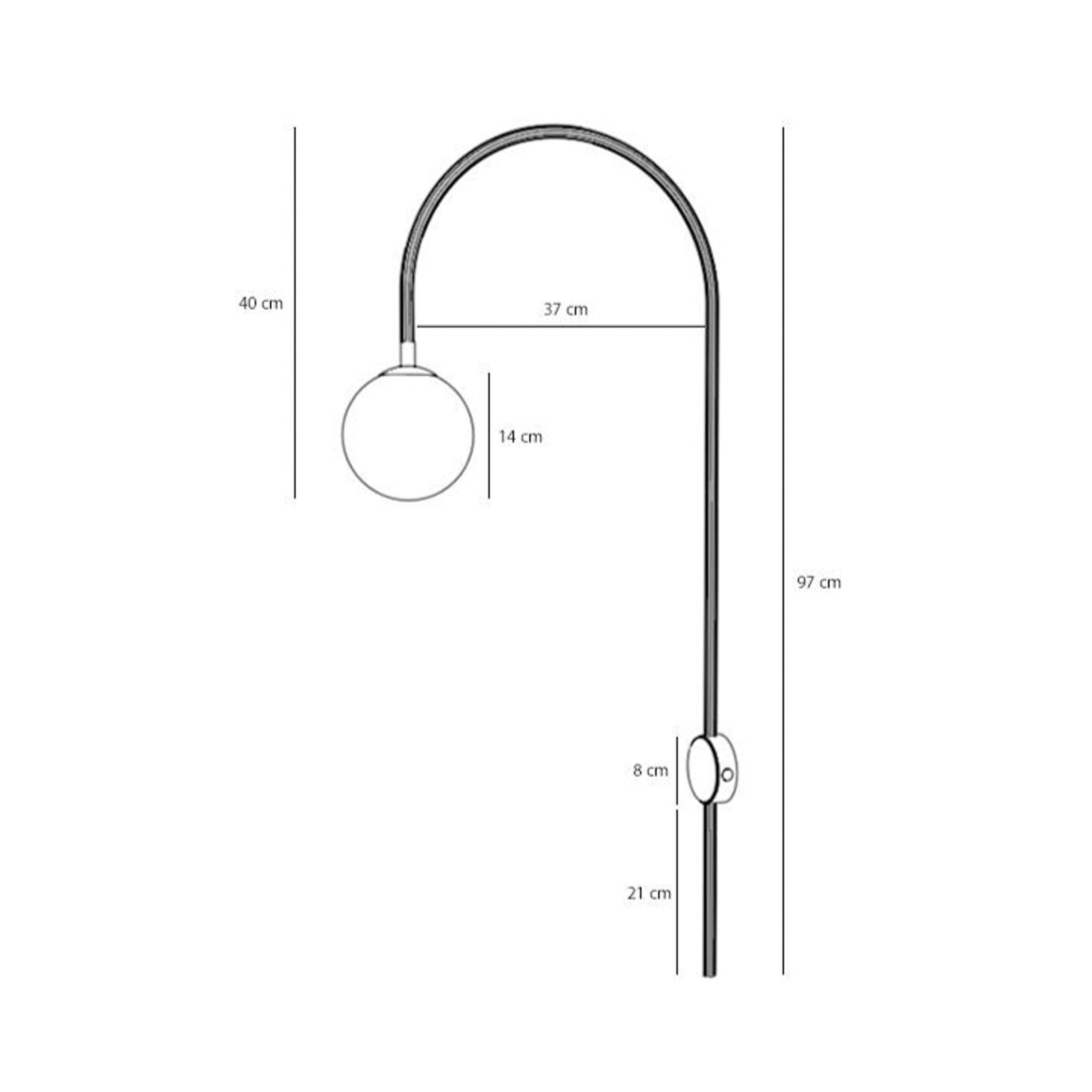 Wandleuchte Una, Metall, Glas, korallenrot