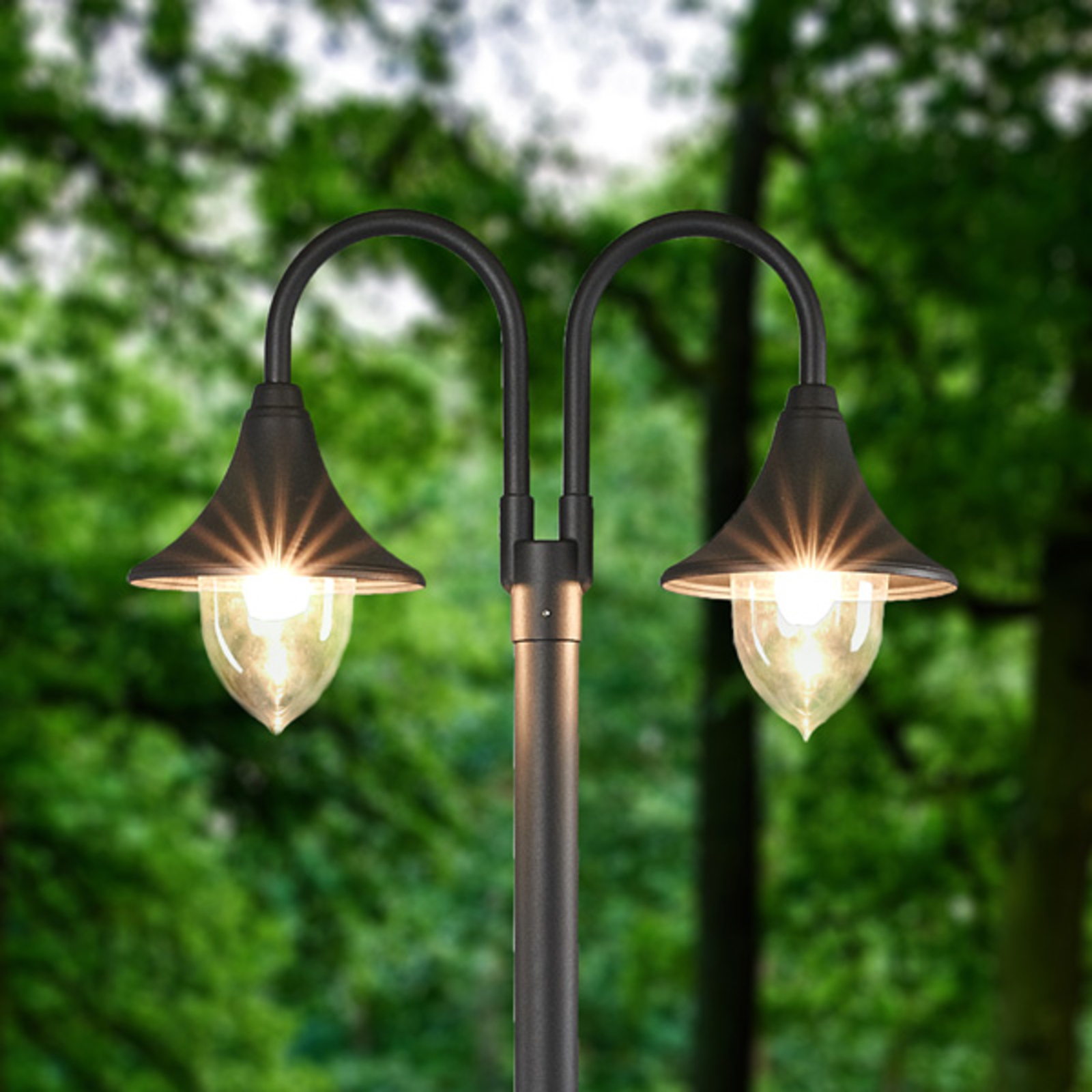 Lindby Madea two-bulb post light, aluminium, polycarbonate, E27, 60 W, energy efficiency: A++, H: 211.5 cm