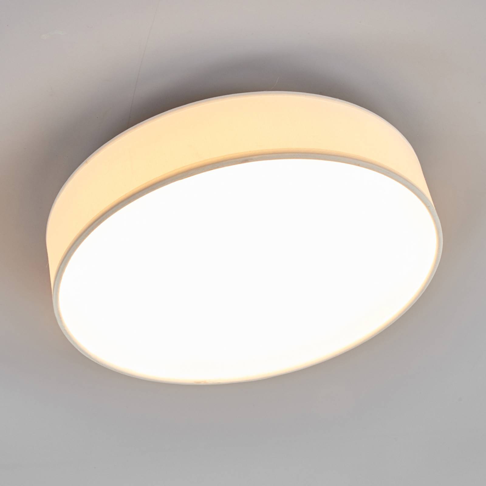 Lampa sufitowa LED Lindby Saira, tekstylna, 30 cm, biała, okrągła