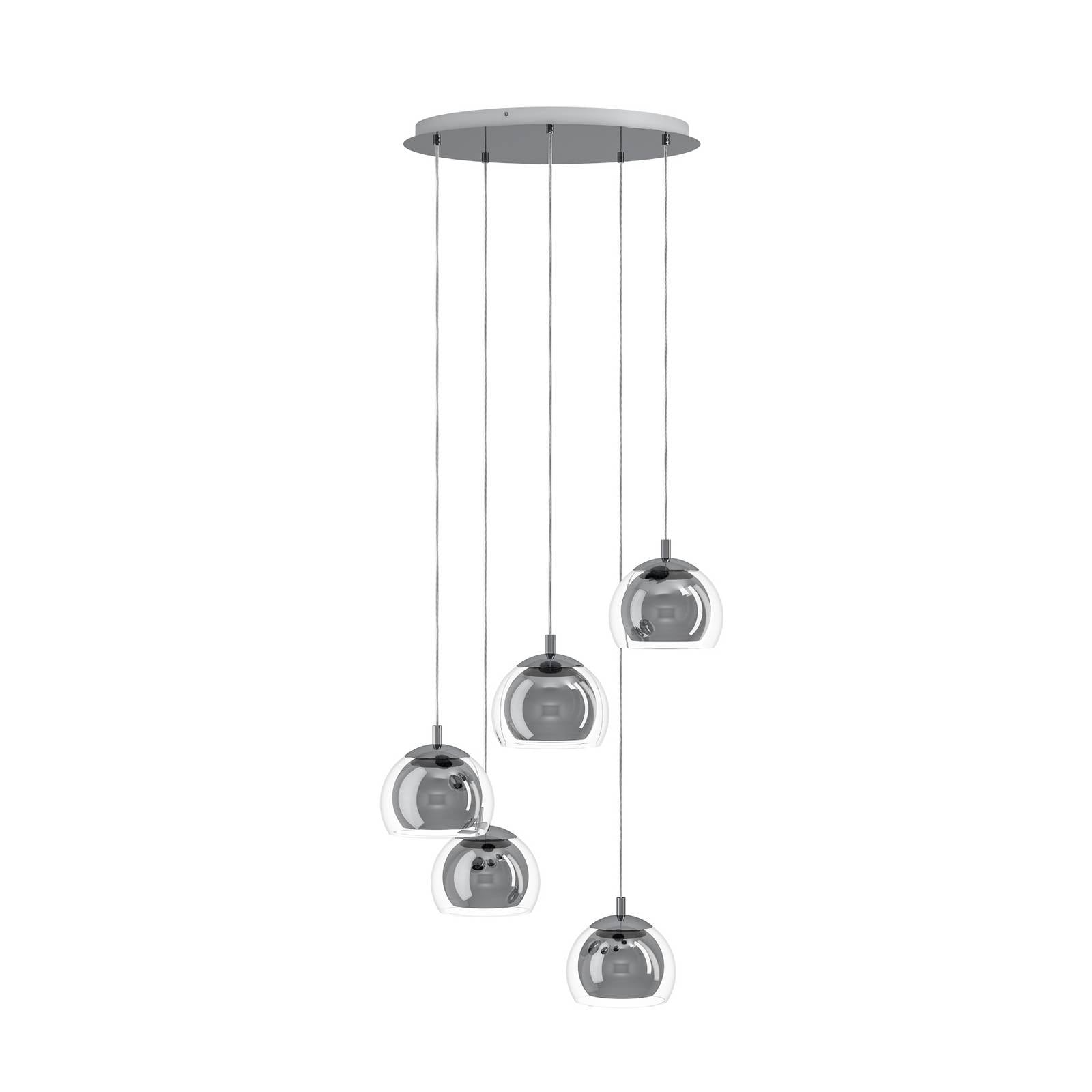 Hängeleuchte Rocamar 1, chrom, Ø 59 cm, 5-flg., Metall/Glas
