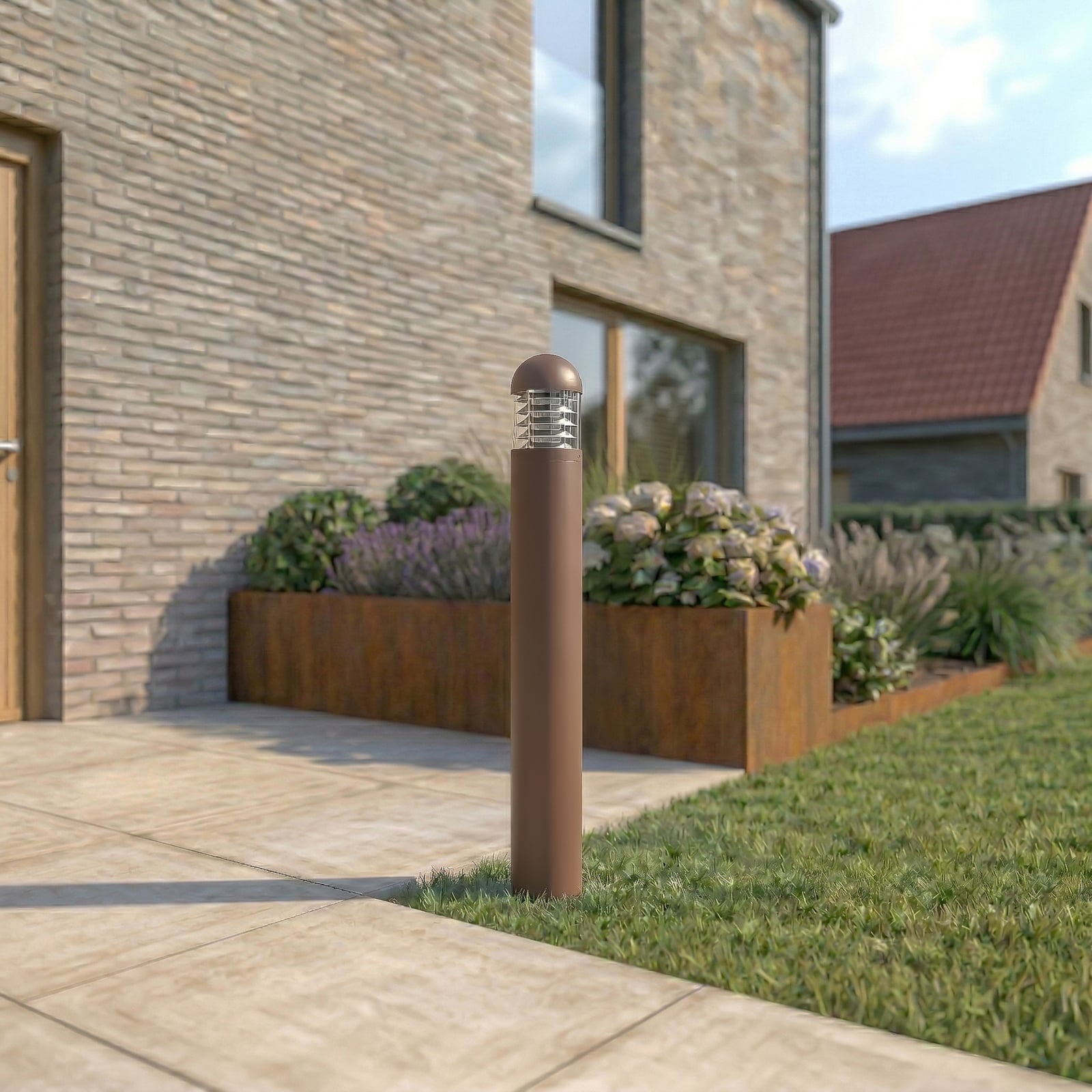 Skagena LED osvětlení cesty, výška 90 cm, IP54, hliník, hnědá - Lucande