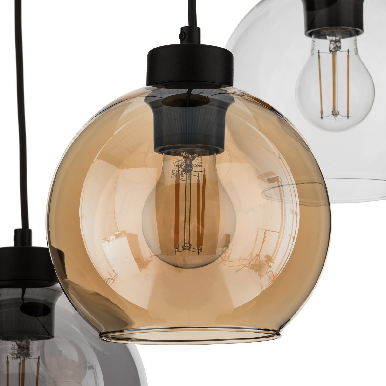 Hänglampa Cubus, Ø 50 cm, 3 lampor, klar/honungsbrun, glas Hänglampa Cubus, Ø 50 cm, 3 lampor, klar/honungsbrun, glas