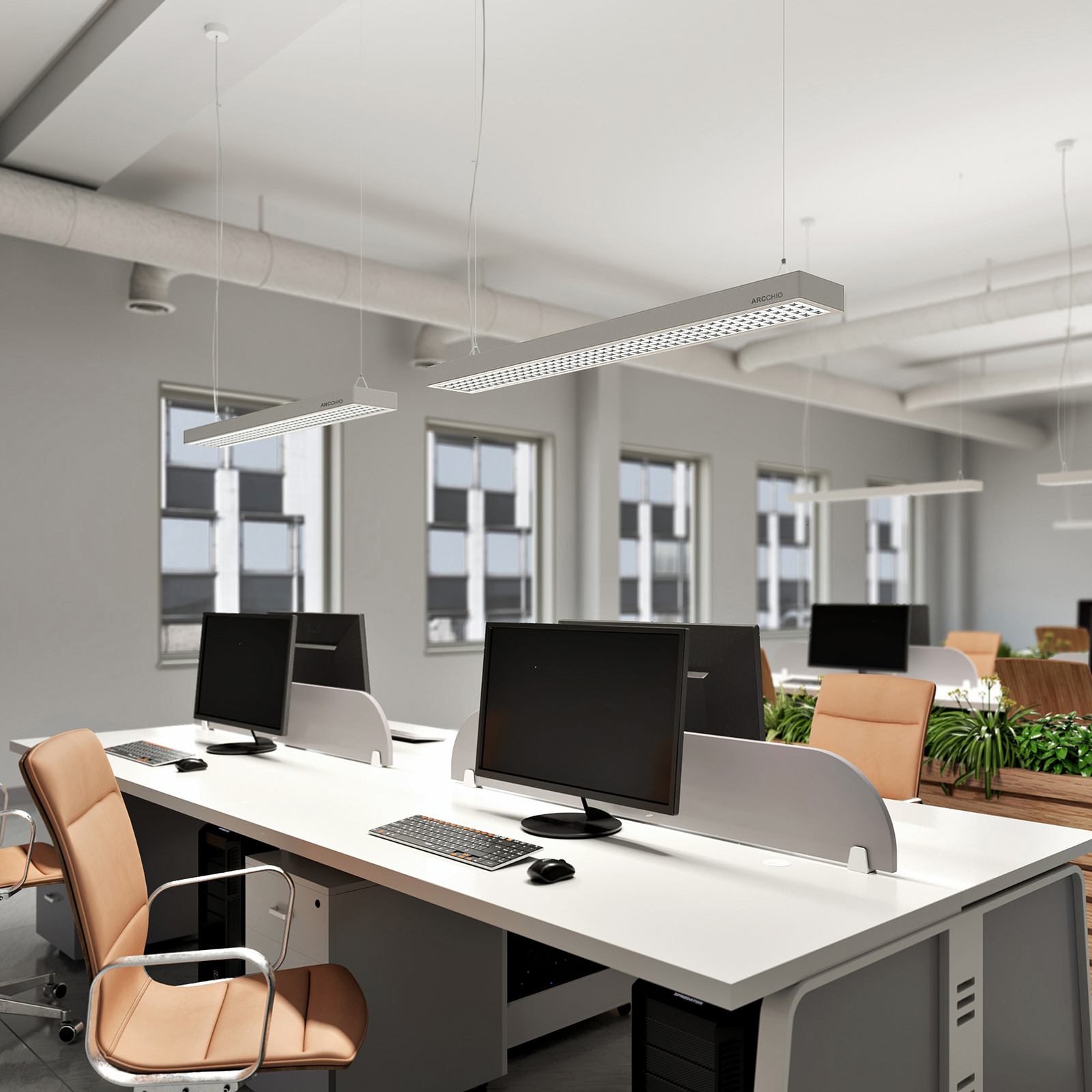 Arcchio Susi LED office hanging light DALI dimmable silver, for Workroom / Office, aluminium, plastic, 27 W, energy efficiency: A+, L: 120 cm, W: 16 cm, H: 5.28 cm