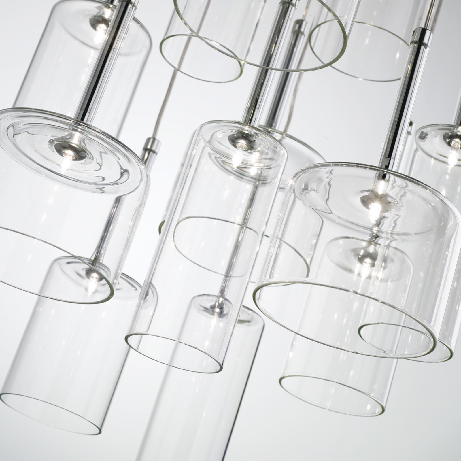 Imponerende glasspendellampe Spillray 12 lyskilder