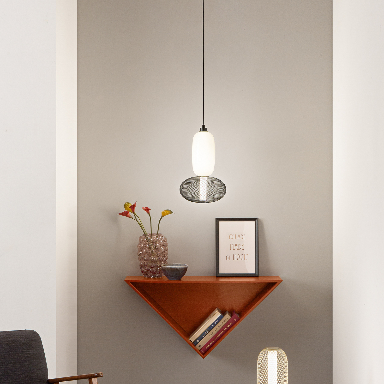 Candeeiro suspenso LED INKAS, altura 90 cm, preto, vidro/metal, CCT