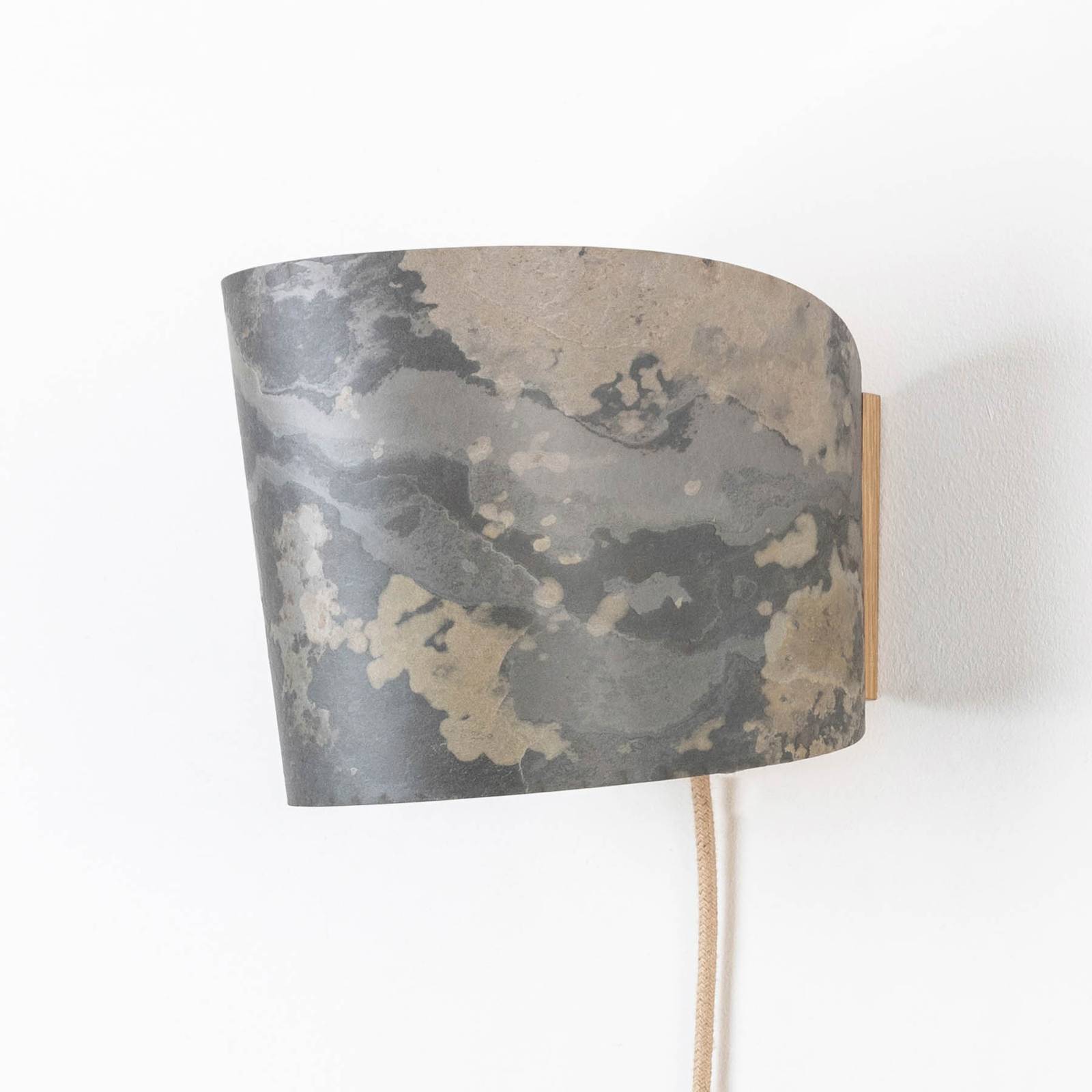 Almut von Wildheim ALMUT 1411 wall lamp cylindrical, stone, plug, for Living / Dining Room, oak, slate, E27, 52 W, W: 20 cm, H: 30 cm