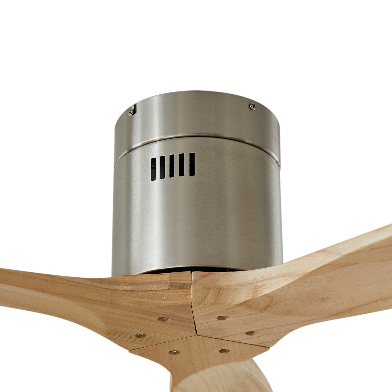 Lucande ceiling fan Vindur, nickel, wood, DC, quiet