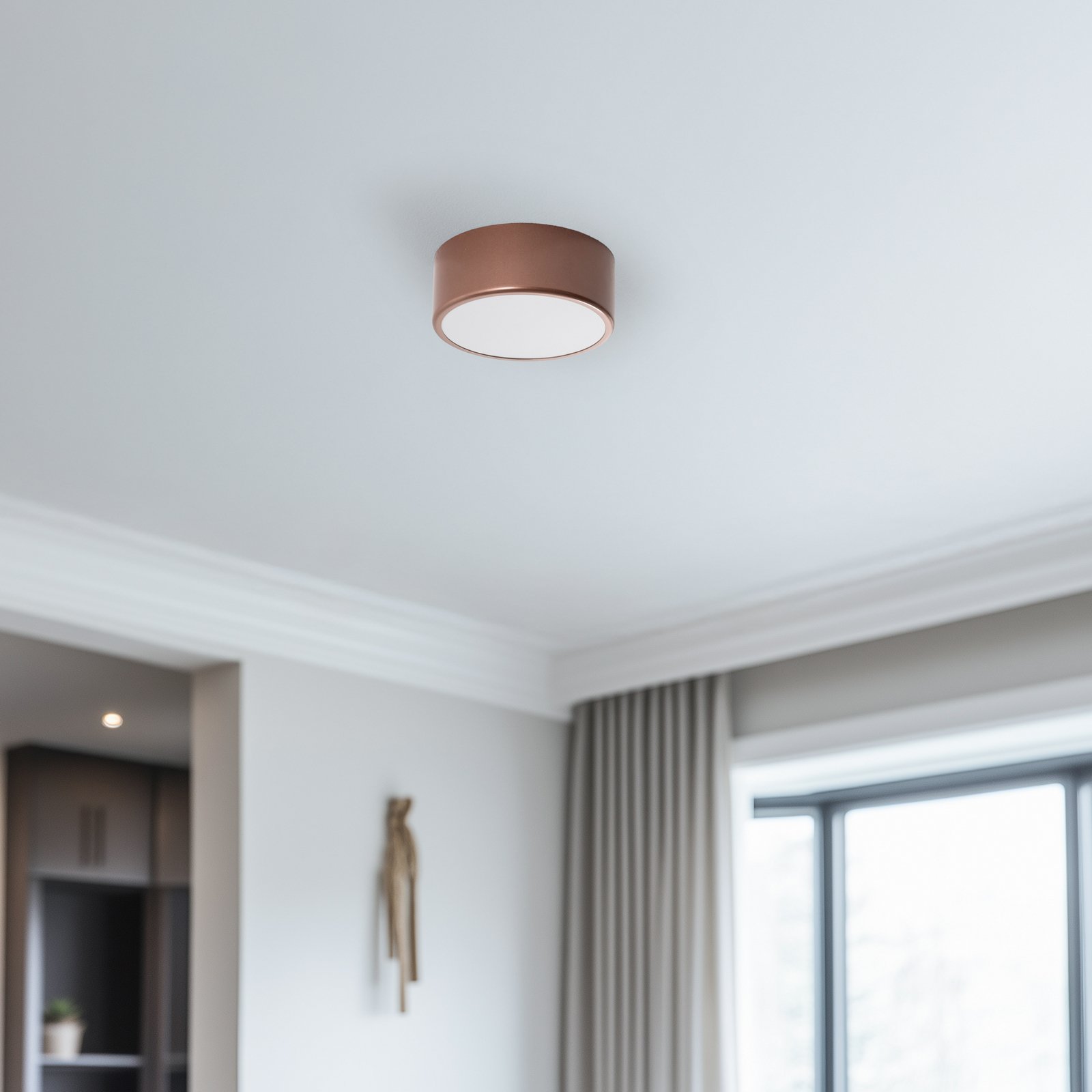 Plafonnier Cleo, Ø 20 cm, IP54, couleur cuivre, métal, E27