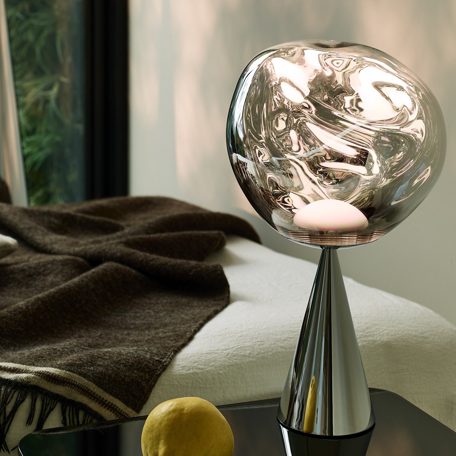 Tom Dixon LED-Tischlampe Melt Cone Fat, silberfarben, 65 cm