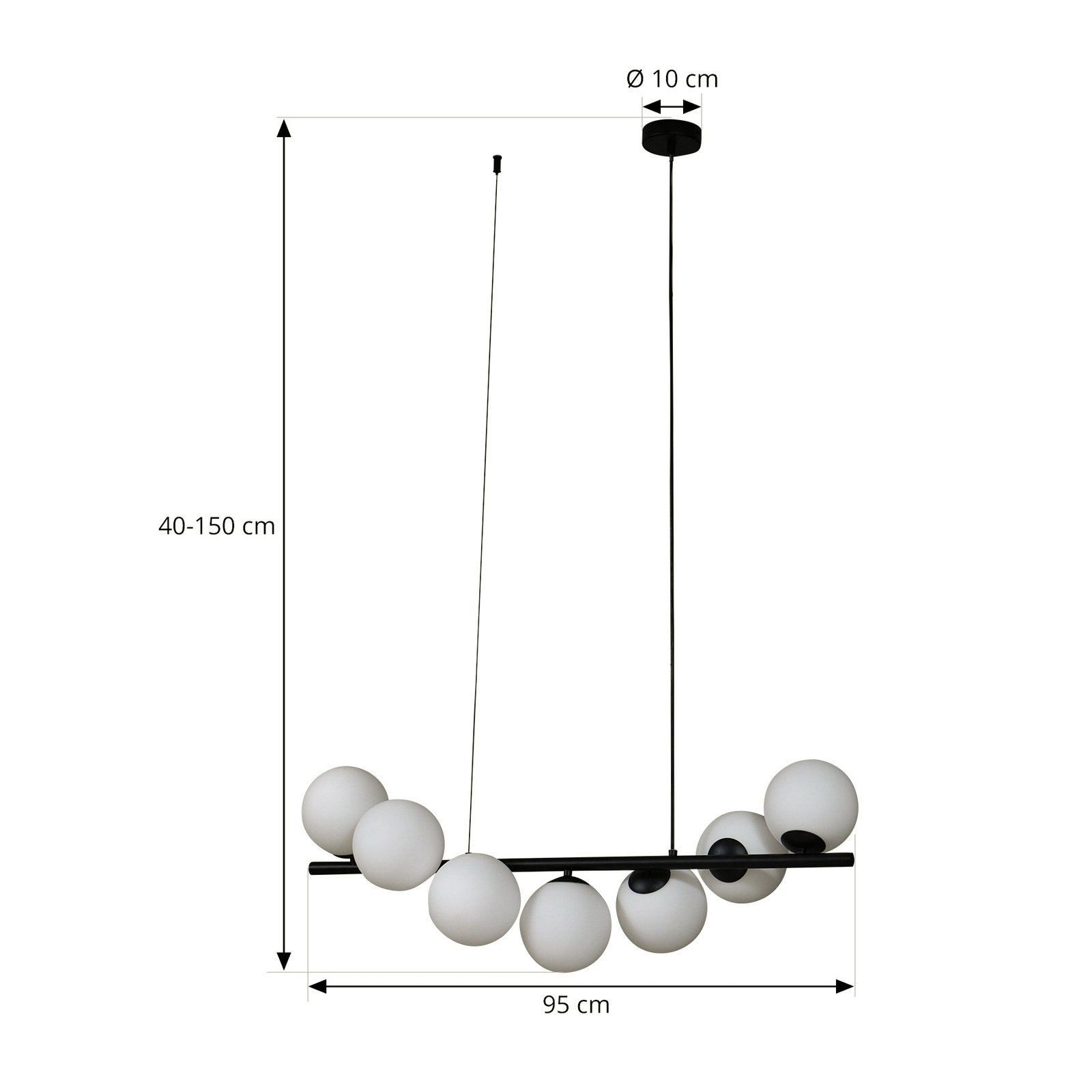 Lucande hanglamp Isandro, zwart / opaal, 7-lamps