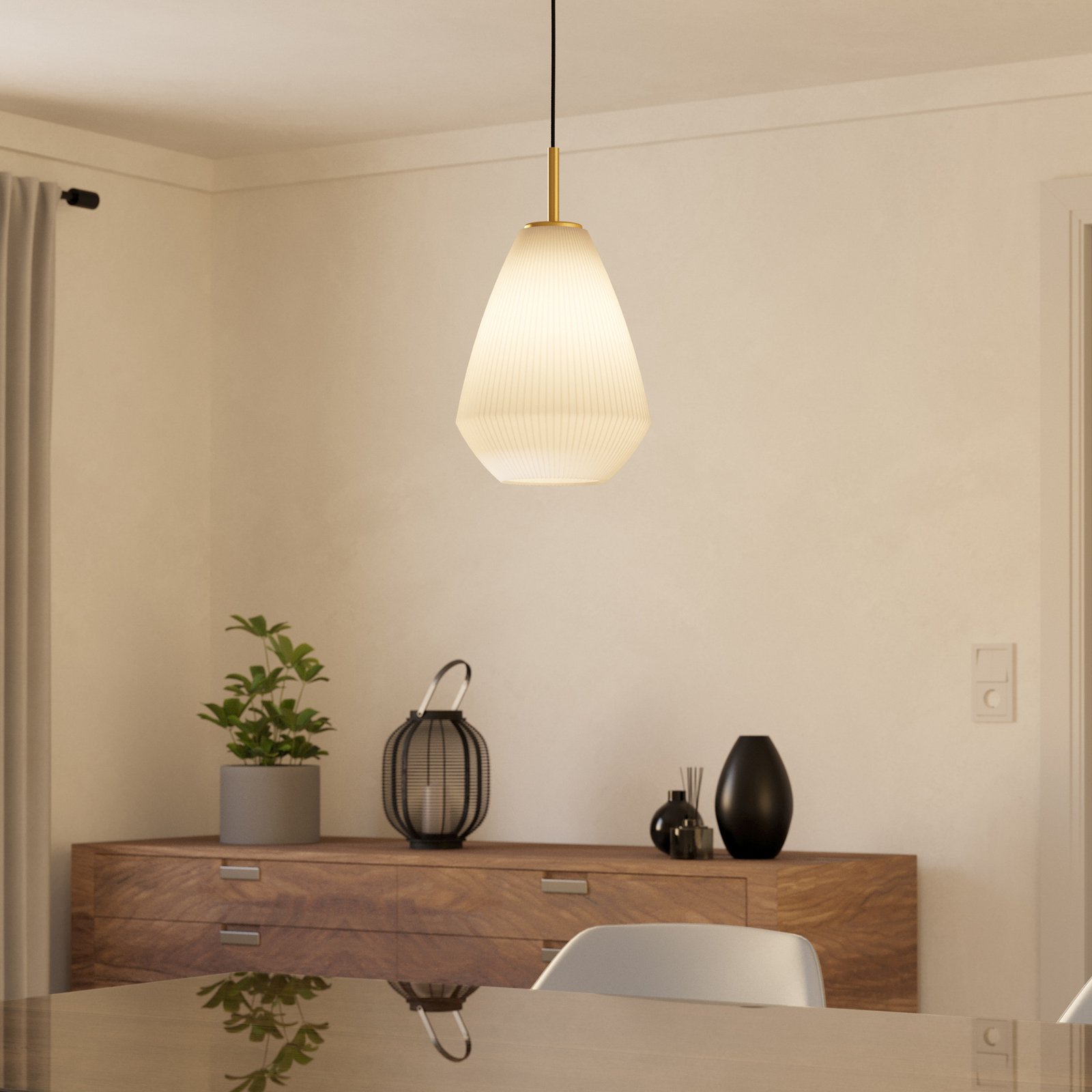 Hängelampe Caprarola, Ø 20 cm, sandfarben, Glas/Metall