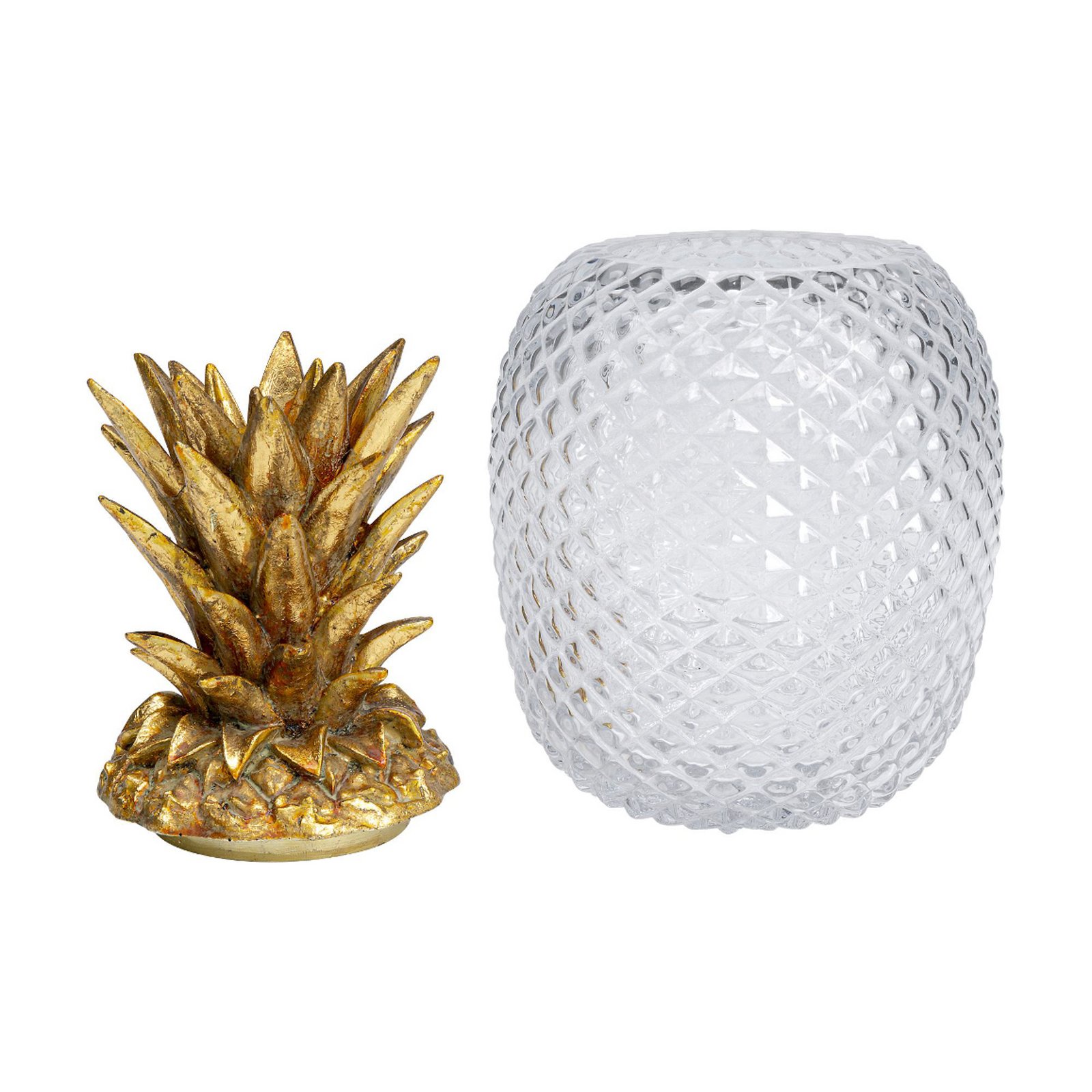 KARE Boîte décorative Pineapple, hauteur 31 cm, verre, transparent, or