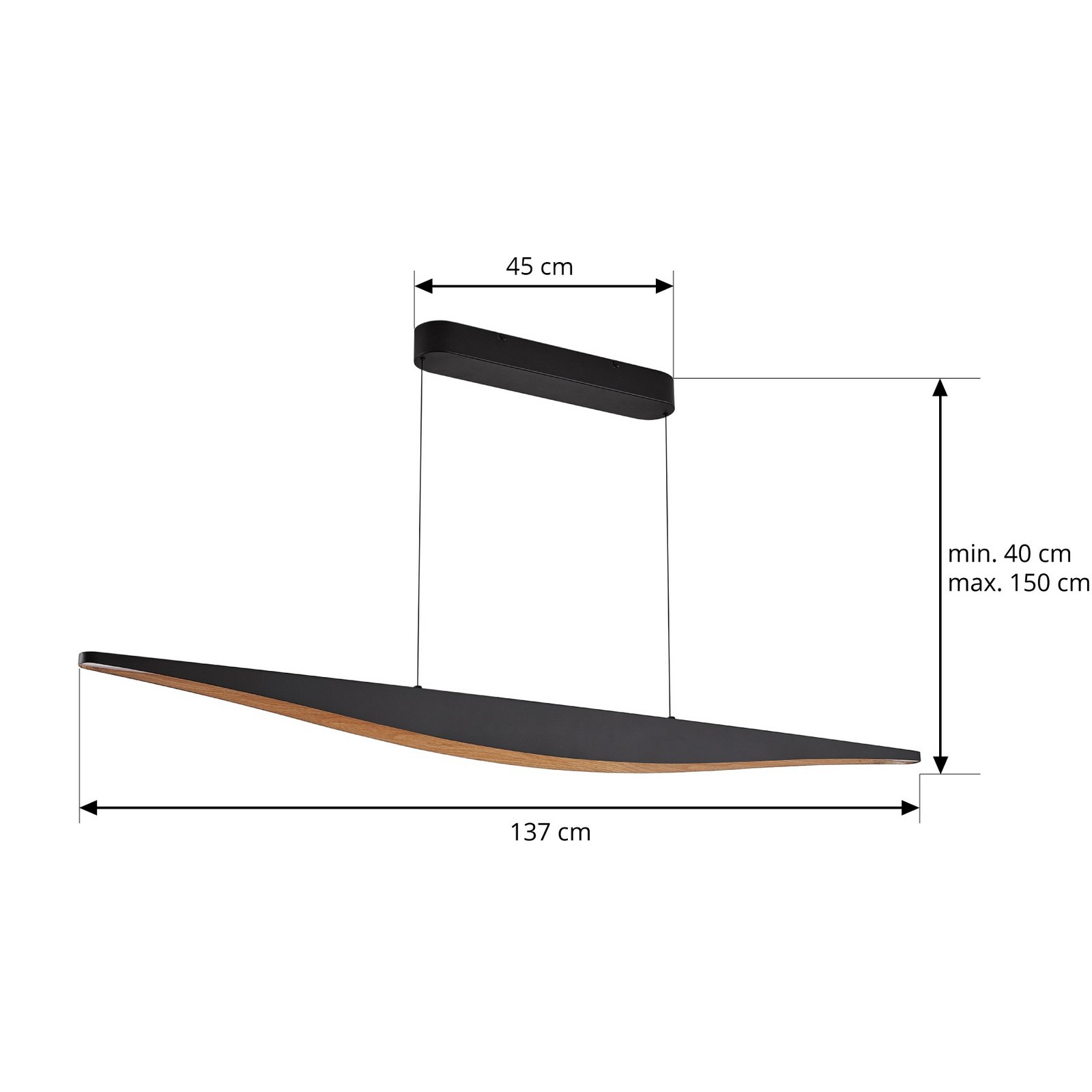 Lucande lampada LED a sospensione Clavit, nero, 140 cm, CCT
