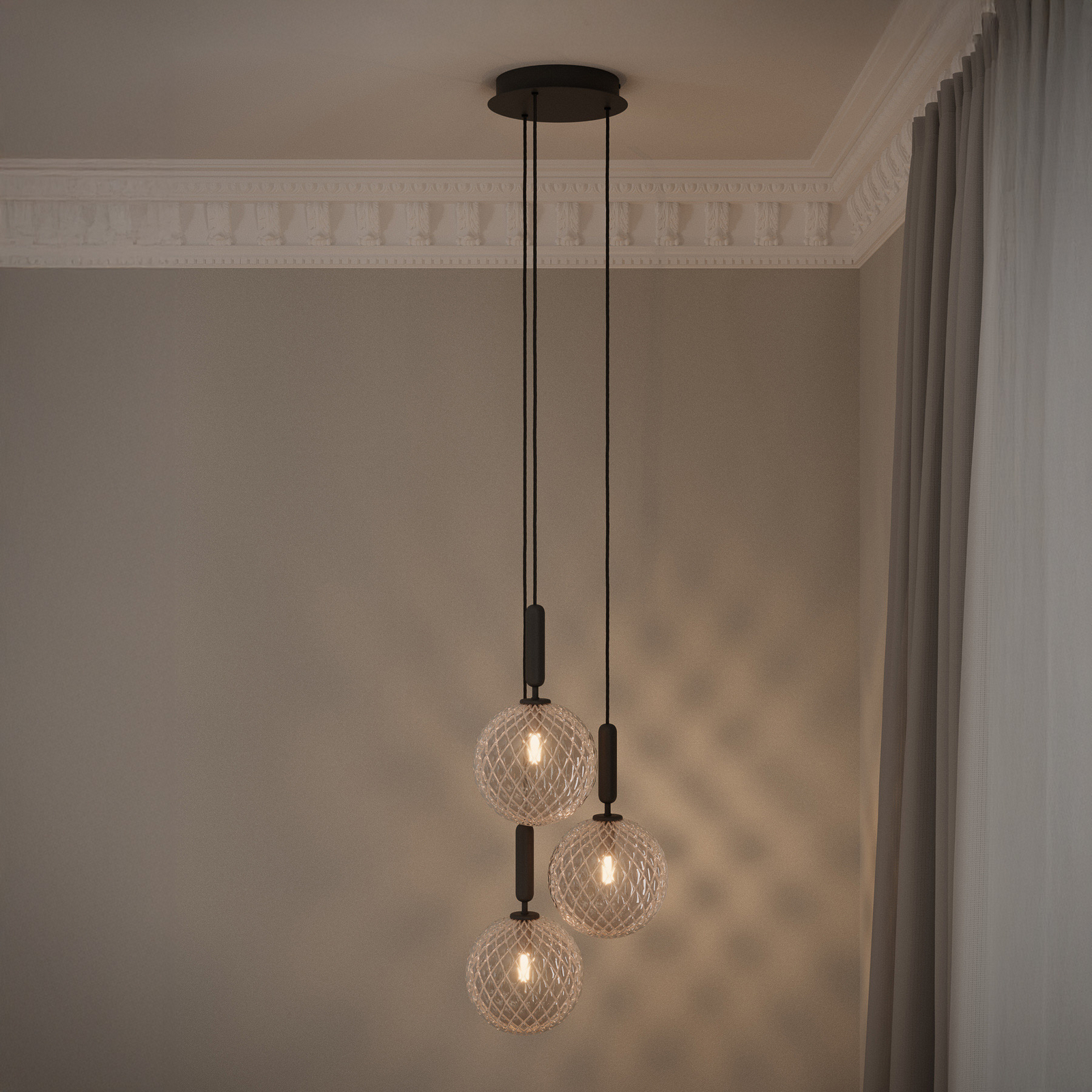 Lustre Miira 3, gris/transparent, Ø 37 cm, à 3 lampes - Nuura
