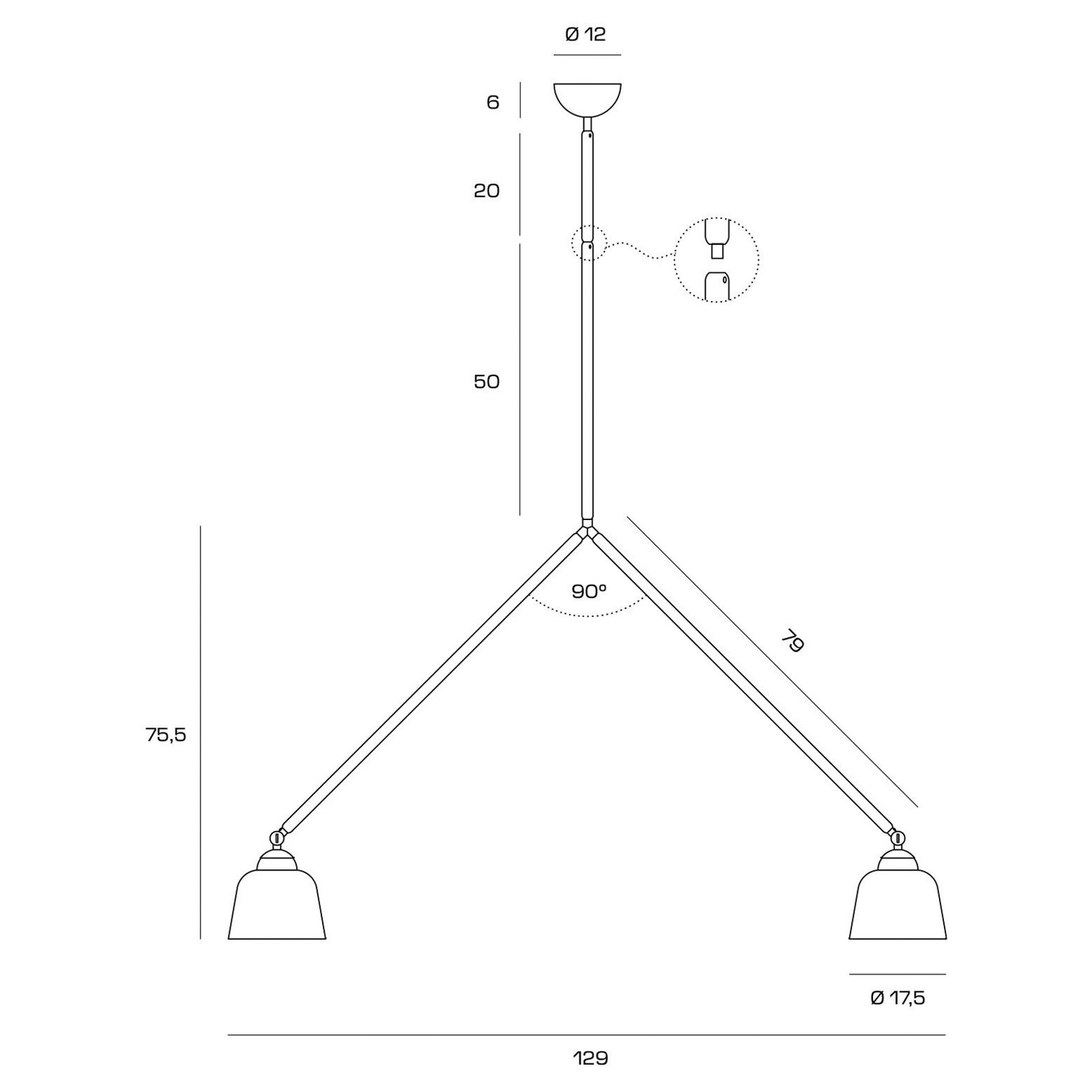 Neoretro hanglamp, 2-lamps, zwart/melkachtig, gewrichten