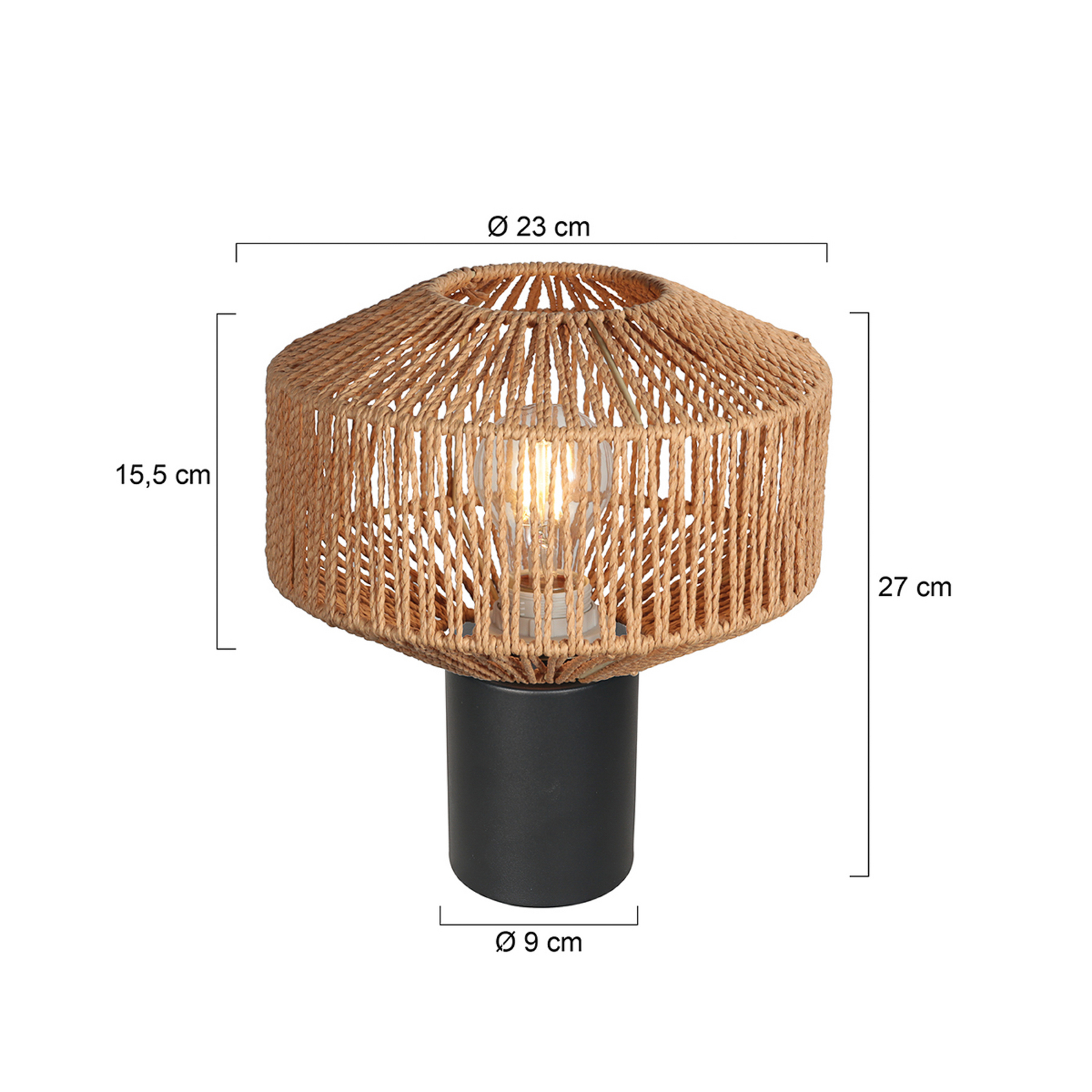 Galda lampa „Bloeba“, melna, brūna auklas apdare, Ø 23 cm