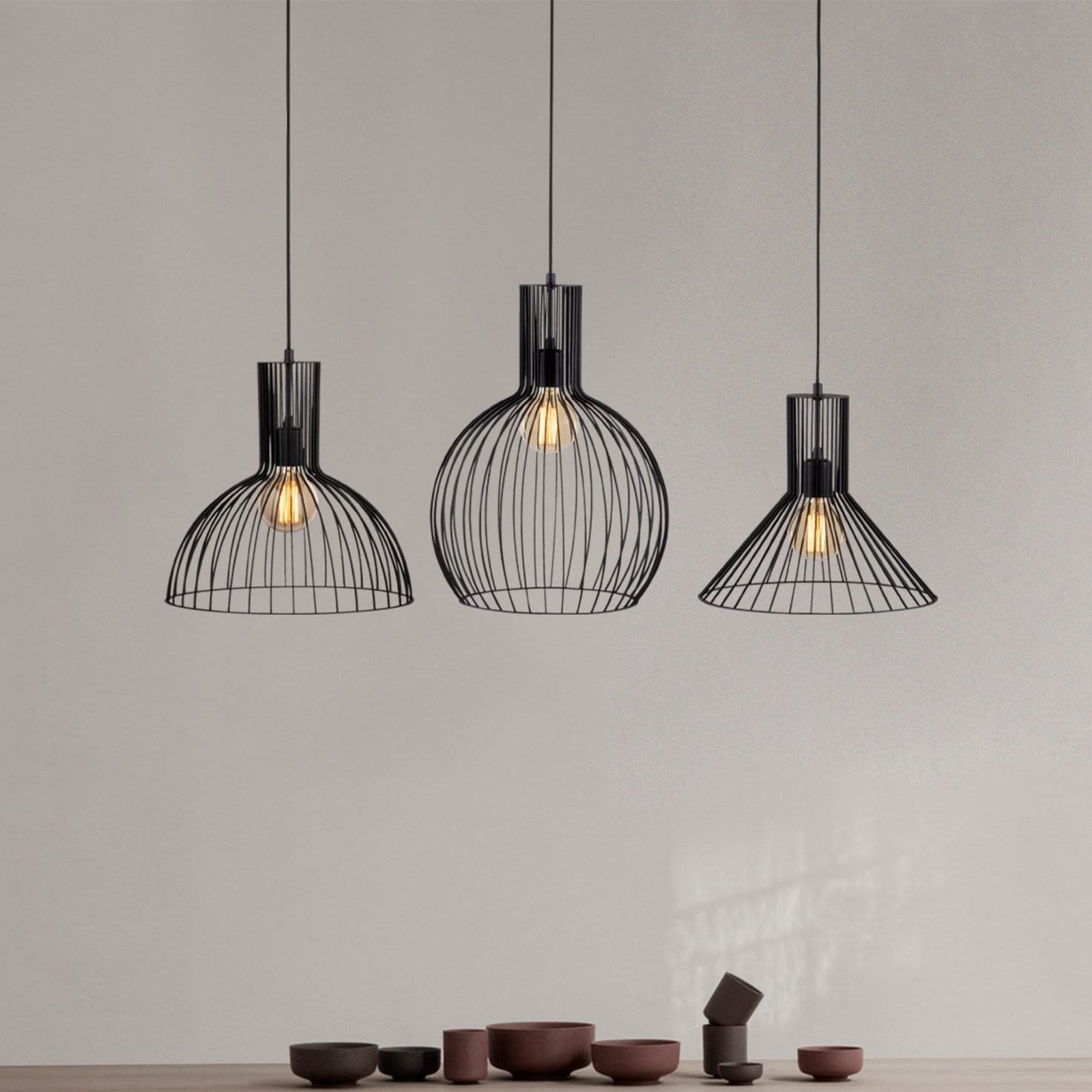 Suspension Fellini MR-768, noir, fer, 3 lampes linear