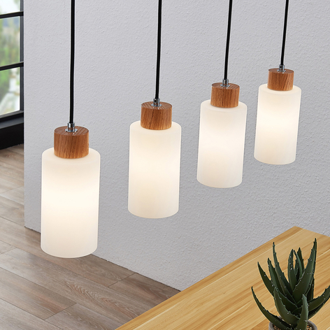 Lindby Nicus suspension en bois, à 4 lampes