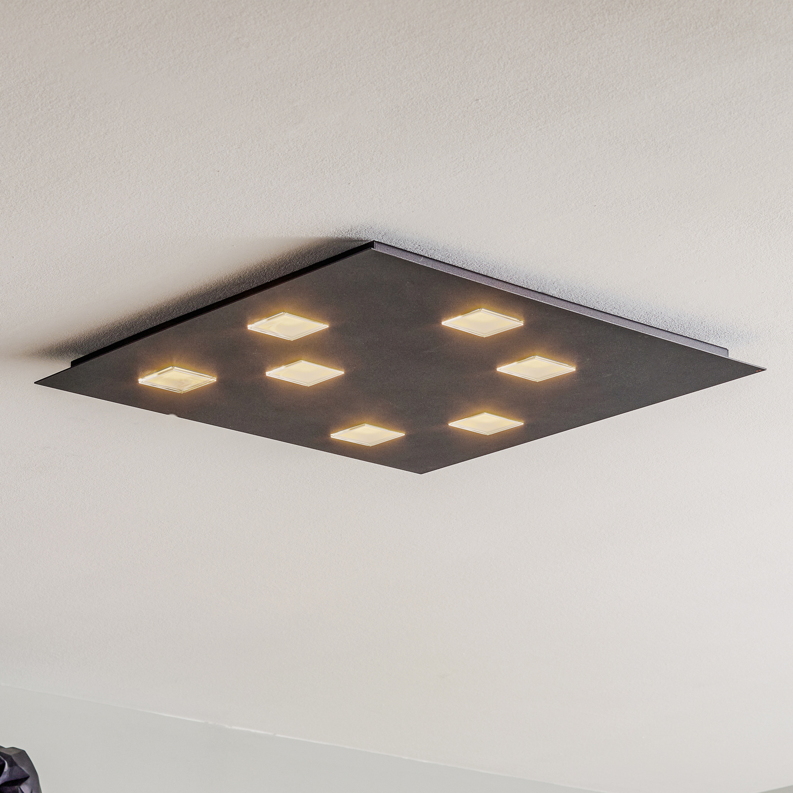 Fabbian Quarter – svart LED-taklampa 7 lampor