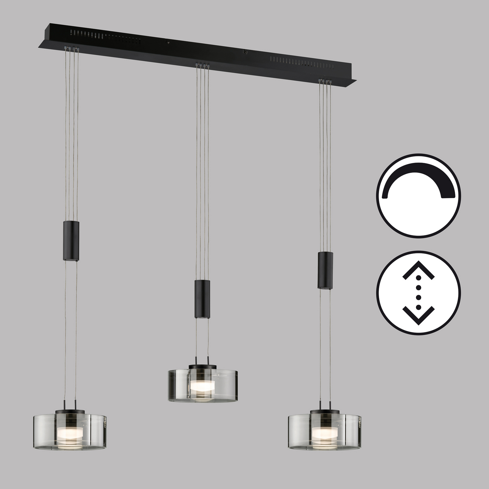 LED-pendellampe Lavin, længde 100 cm, sand sort/røggrå LED-pendellampe Lavin, længde 100 cm, sand sort/røggrå