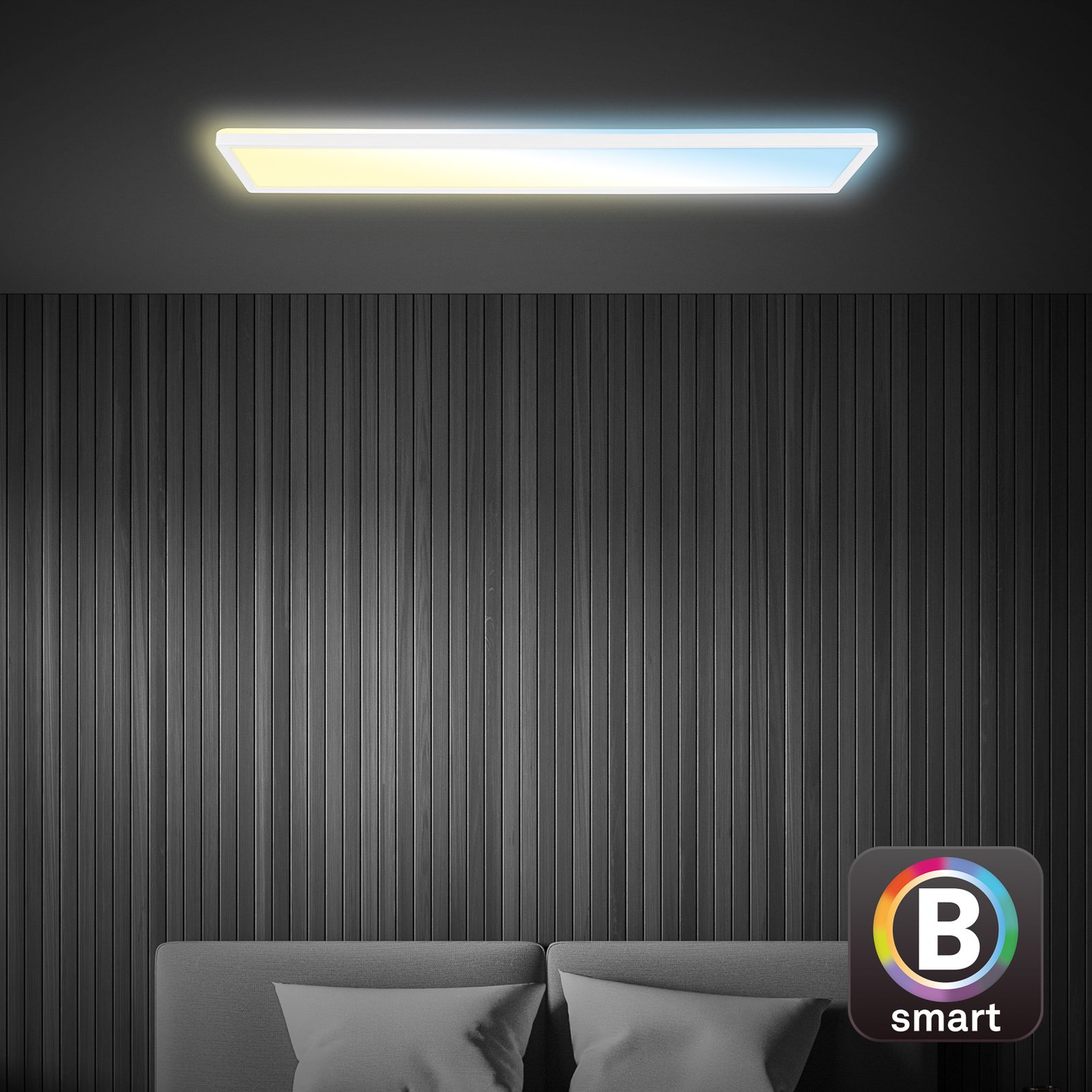 Viedā LED griestu lampa Tava, 98x20 cm, CCT, ar iespēju regulēt gaismas